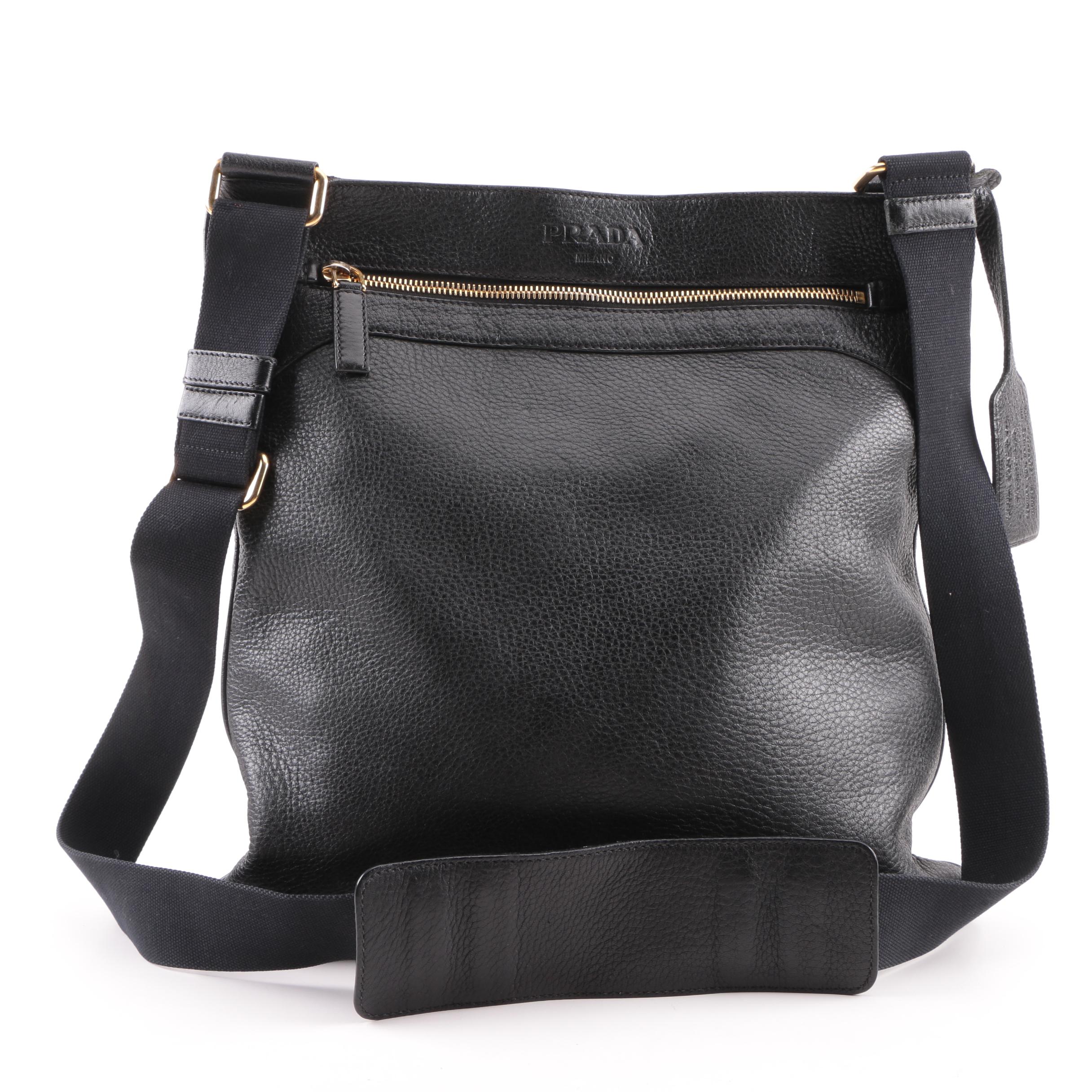 Prada Black Pebbled Leather Crossbody Slip Bag
