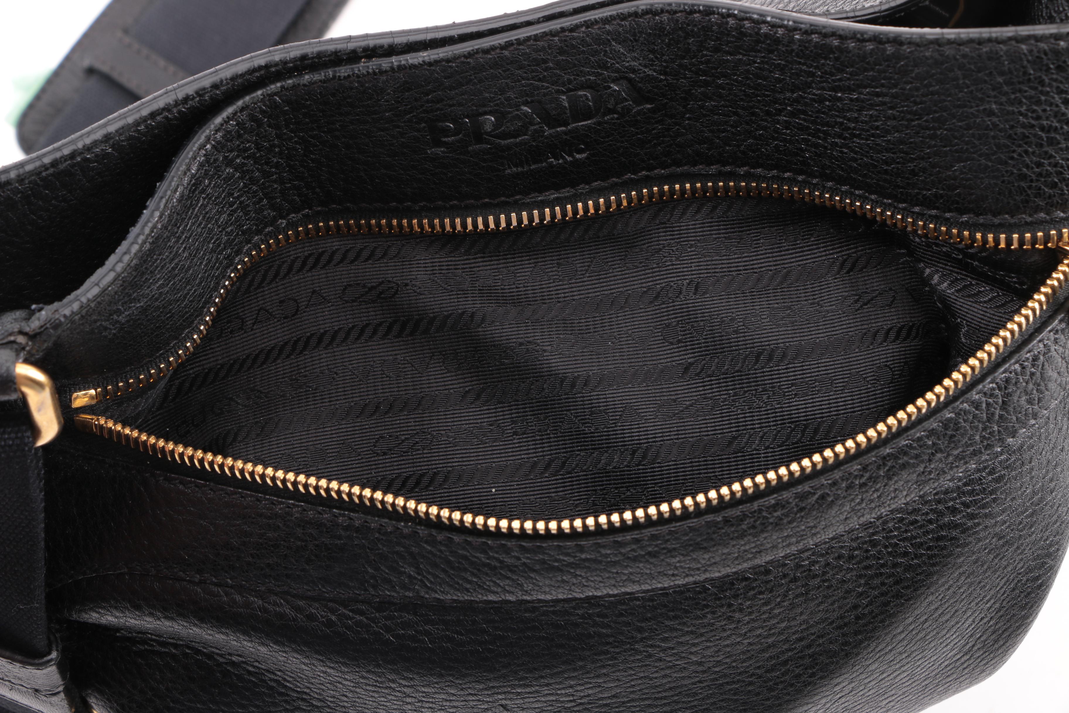 Prada Black Pebbled Leather Crossbody Slip Bag