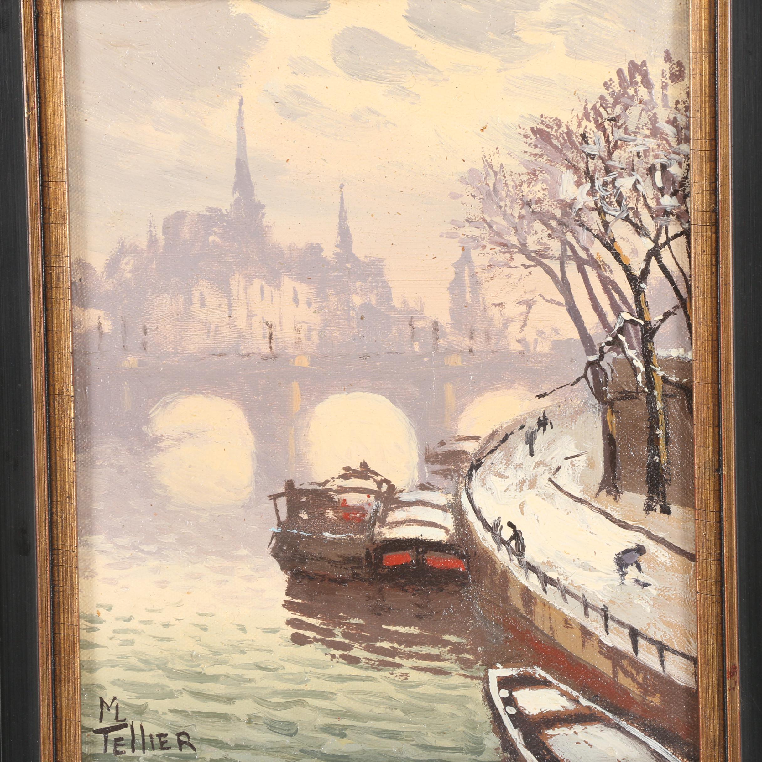 Vintage M. Tellier Oil Painting "Pont Neuf"