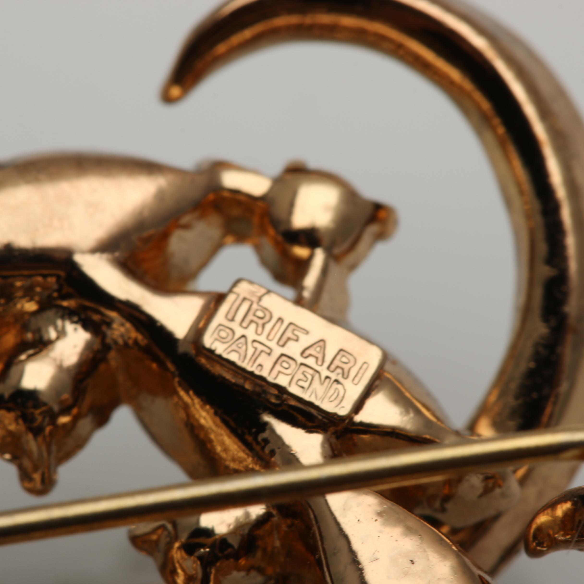 1950s Trifari Gold Tone Rhinestone Brooch and Necklace Set