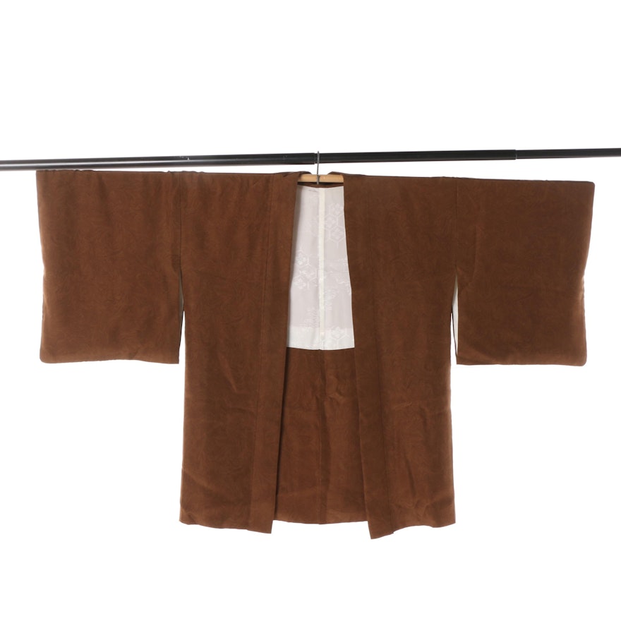 Men's Vintage Japanese Brown Silk Damask Haori Jacket