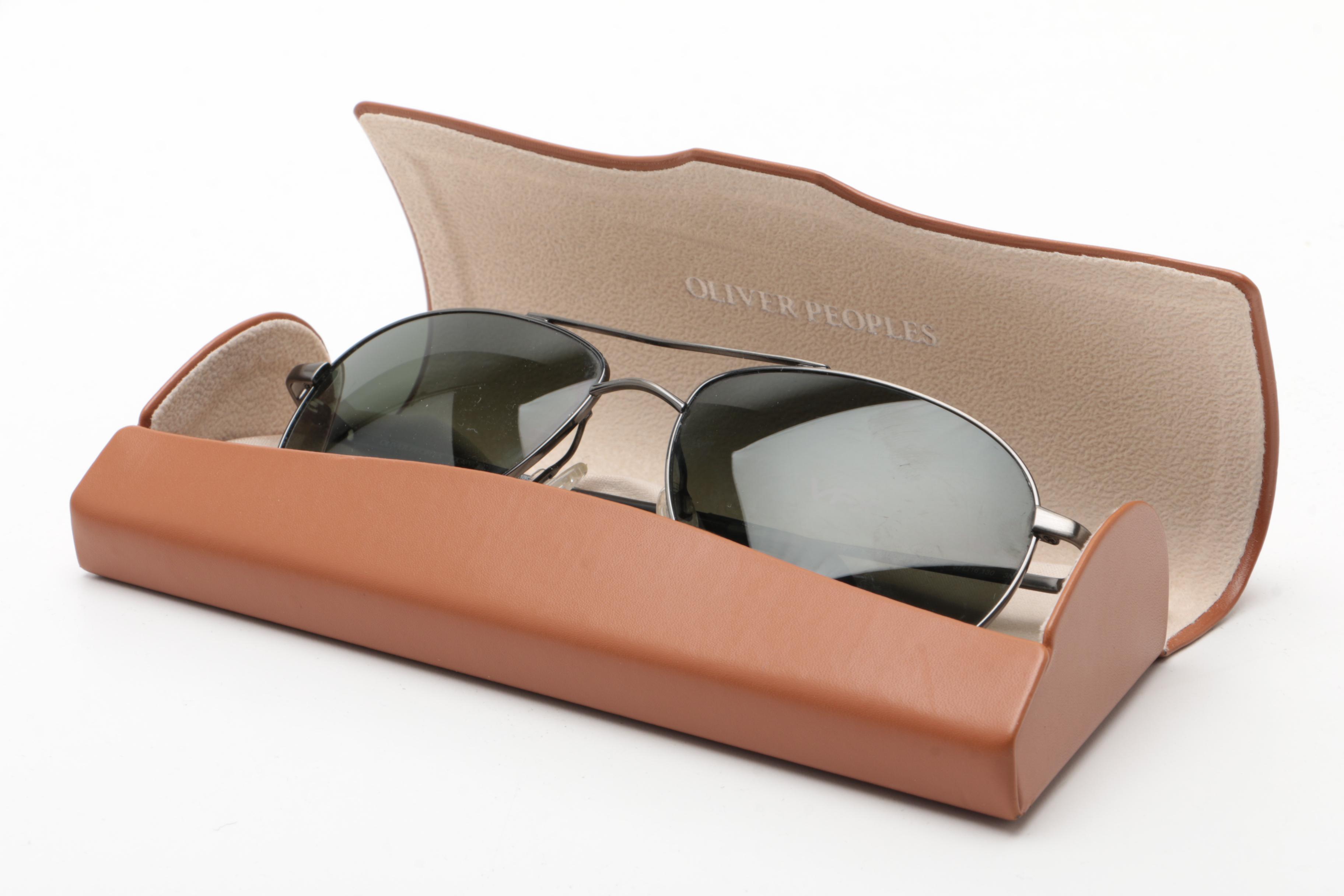 Oliver Peoples Aviator Sunglasses With Case
