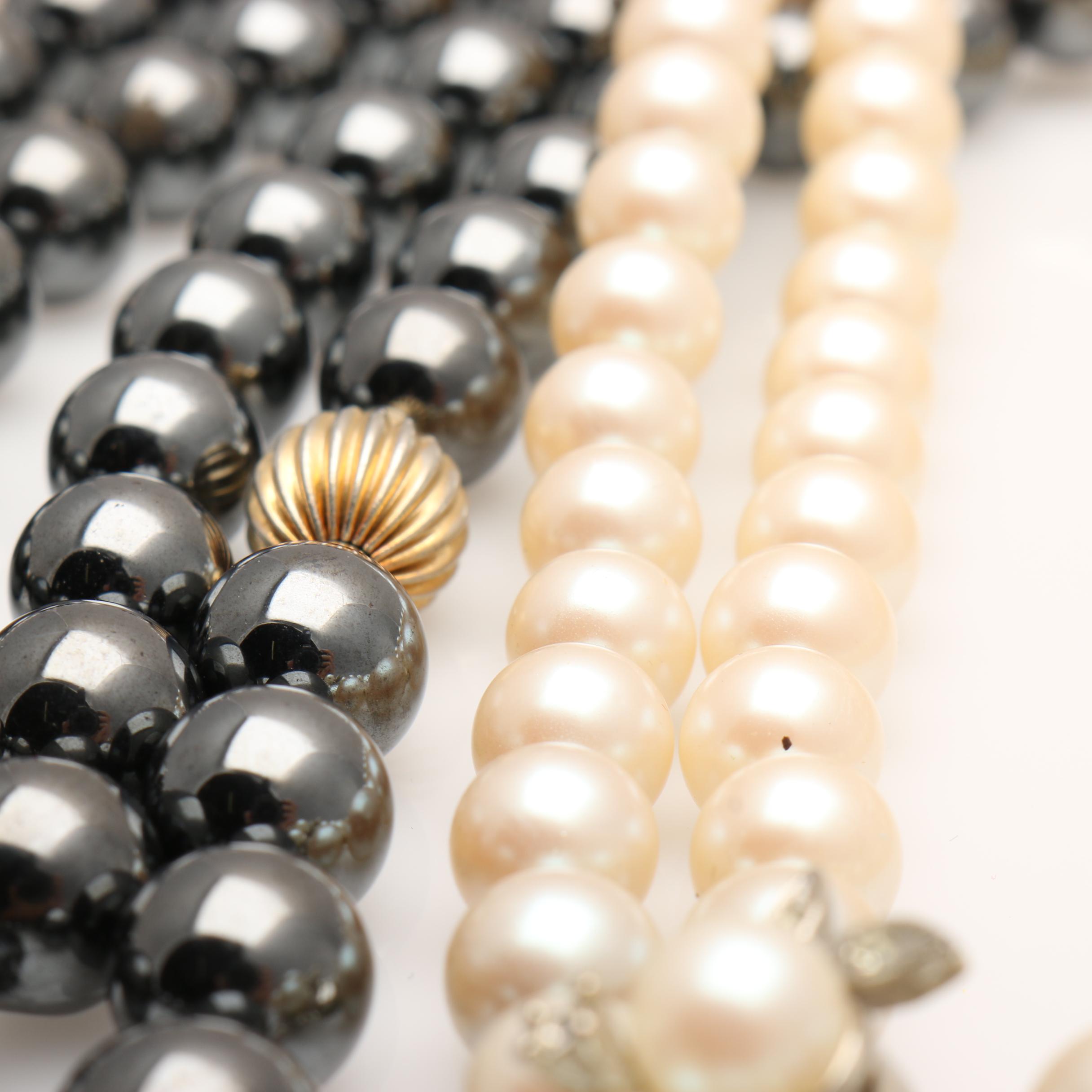 Vintage Opera Length Pearl and Bead Necklaces and Set with Earrings
