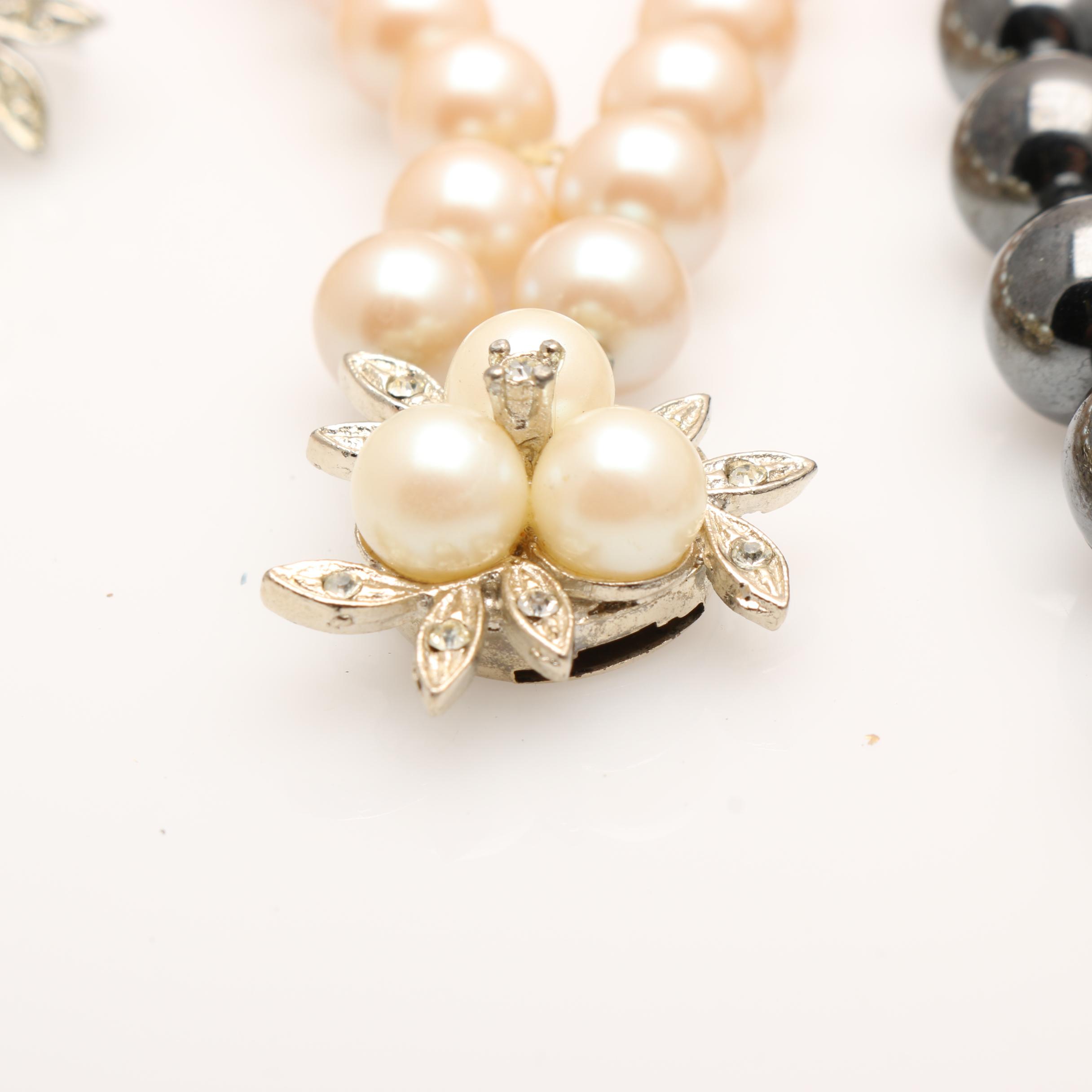 Vintage Opera Length Pearl and Bead Necklaces and Set with Earrings