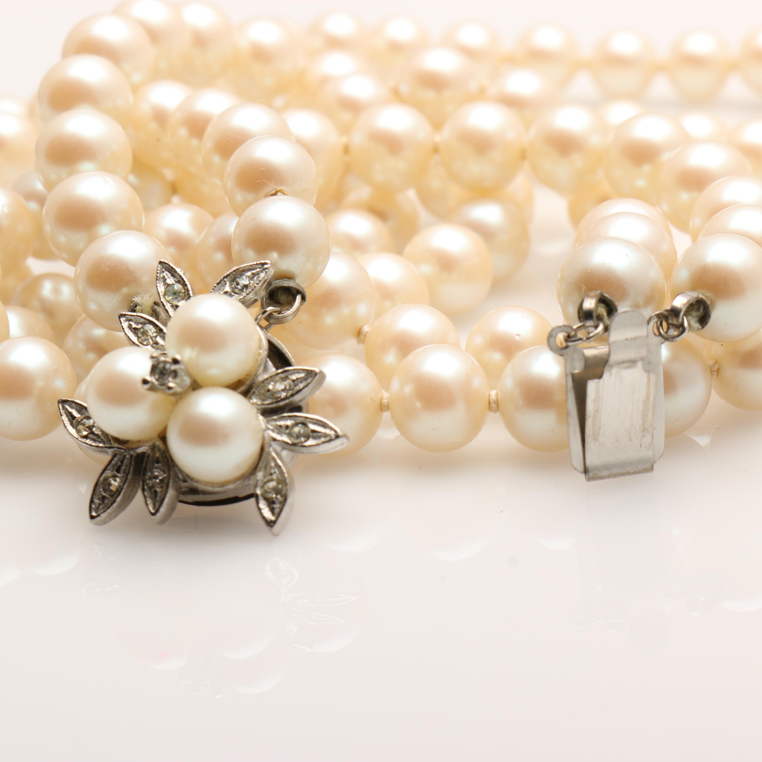 Vintage Opera Length Pearl and Bead Necklaces and Set with Earrings