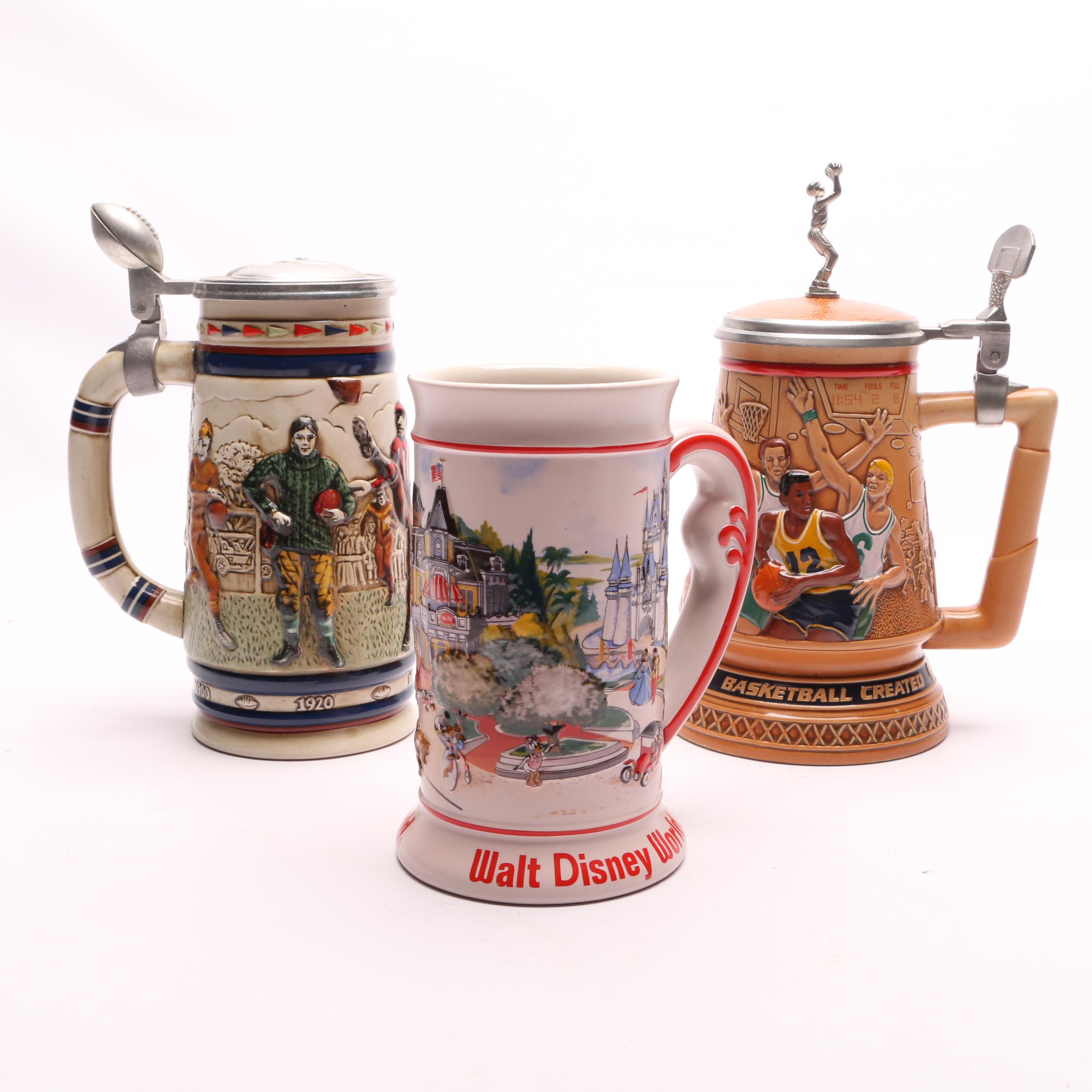 Two Avon Sport Themed Steins with a Walt Disney World Beer Mug