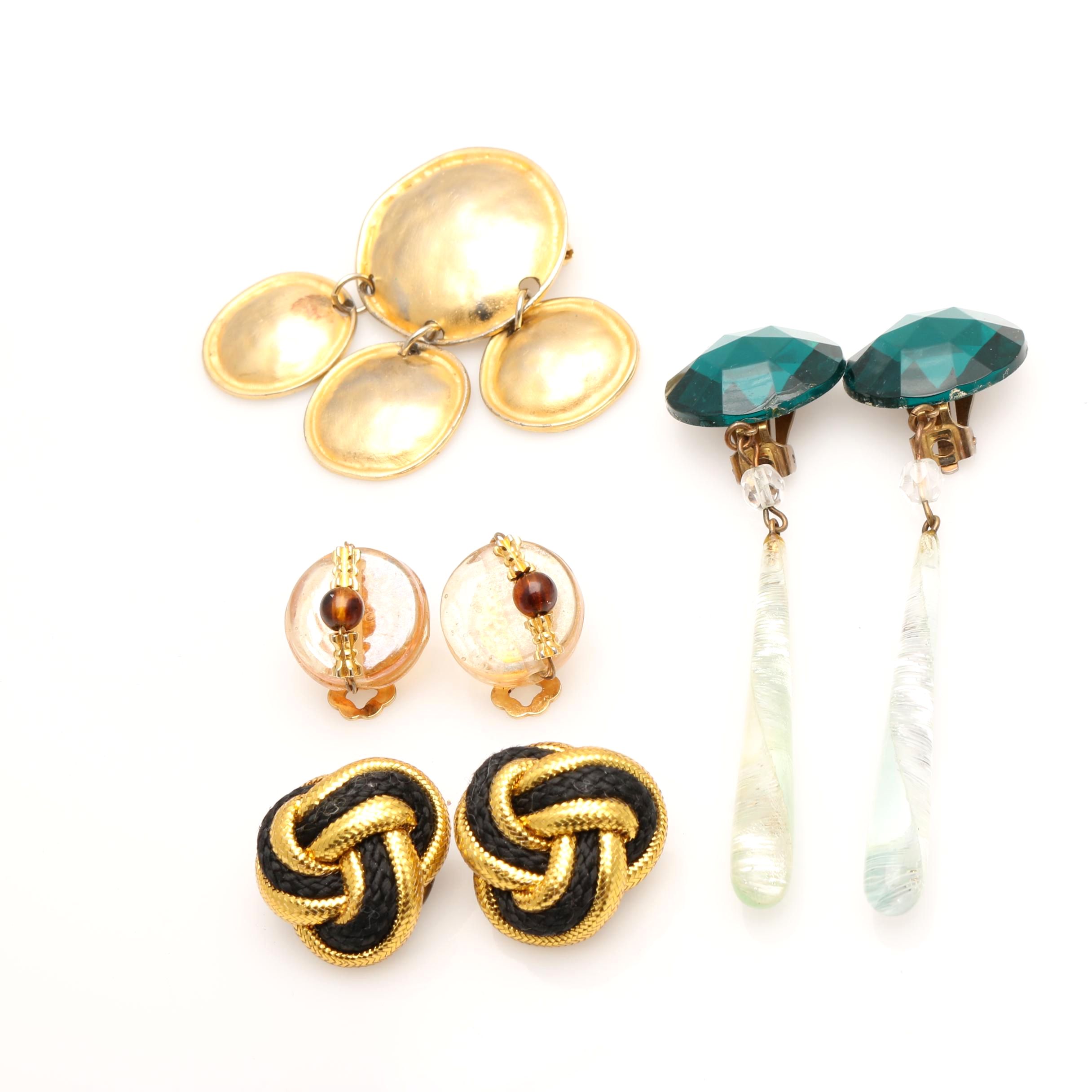 Vintage 1980s Bold Earrings and Brooch Including Les Bernard