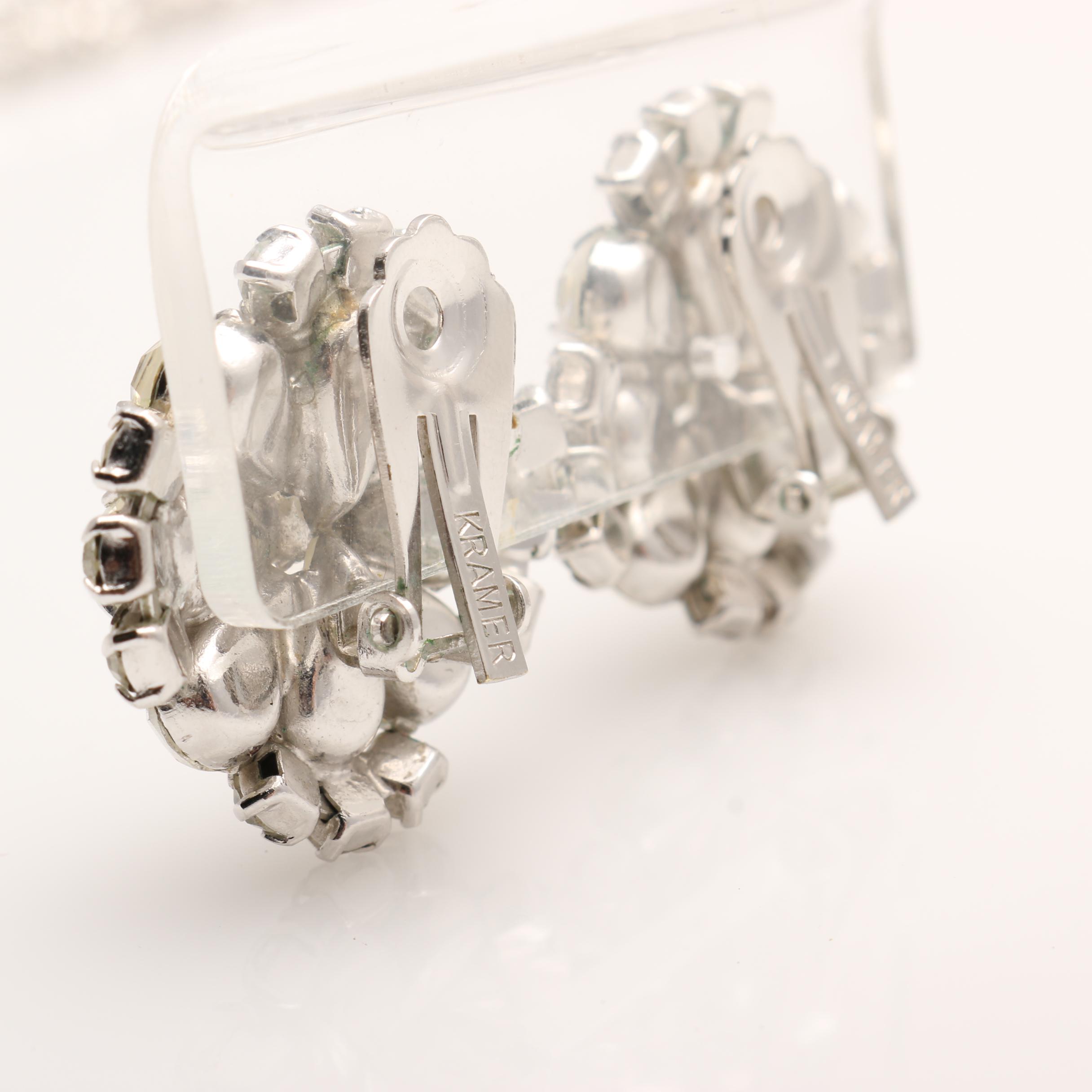 1960s Kramer Rhinestone Bracelet, Earrings, and Ring Parure