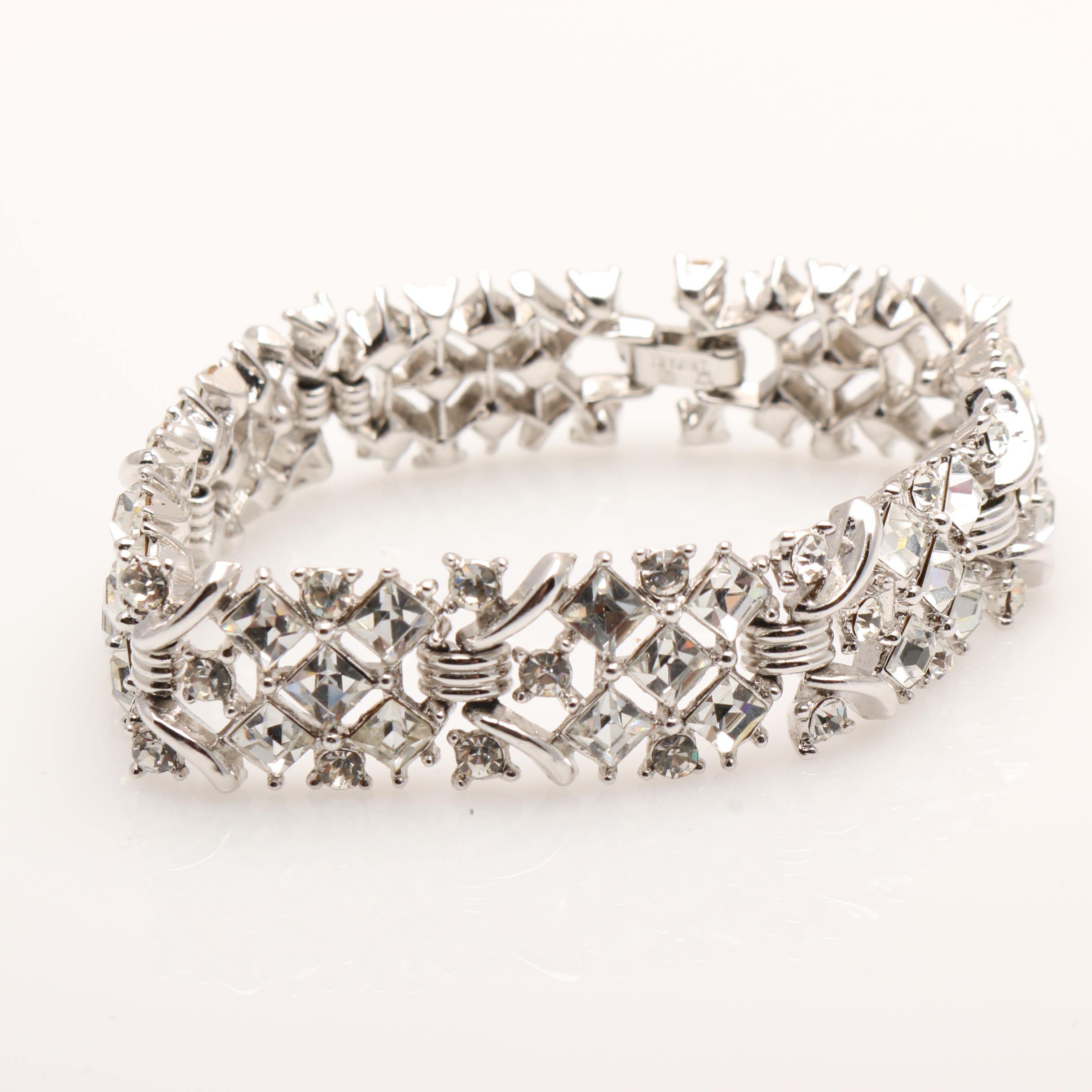 1960s Kramer Rhinestone Bracelet, Earrings, and Ring Parure