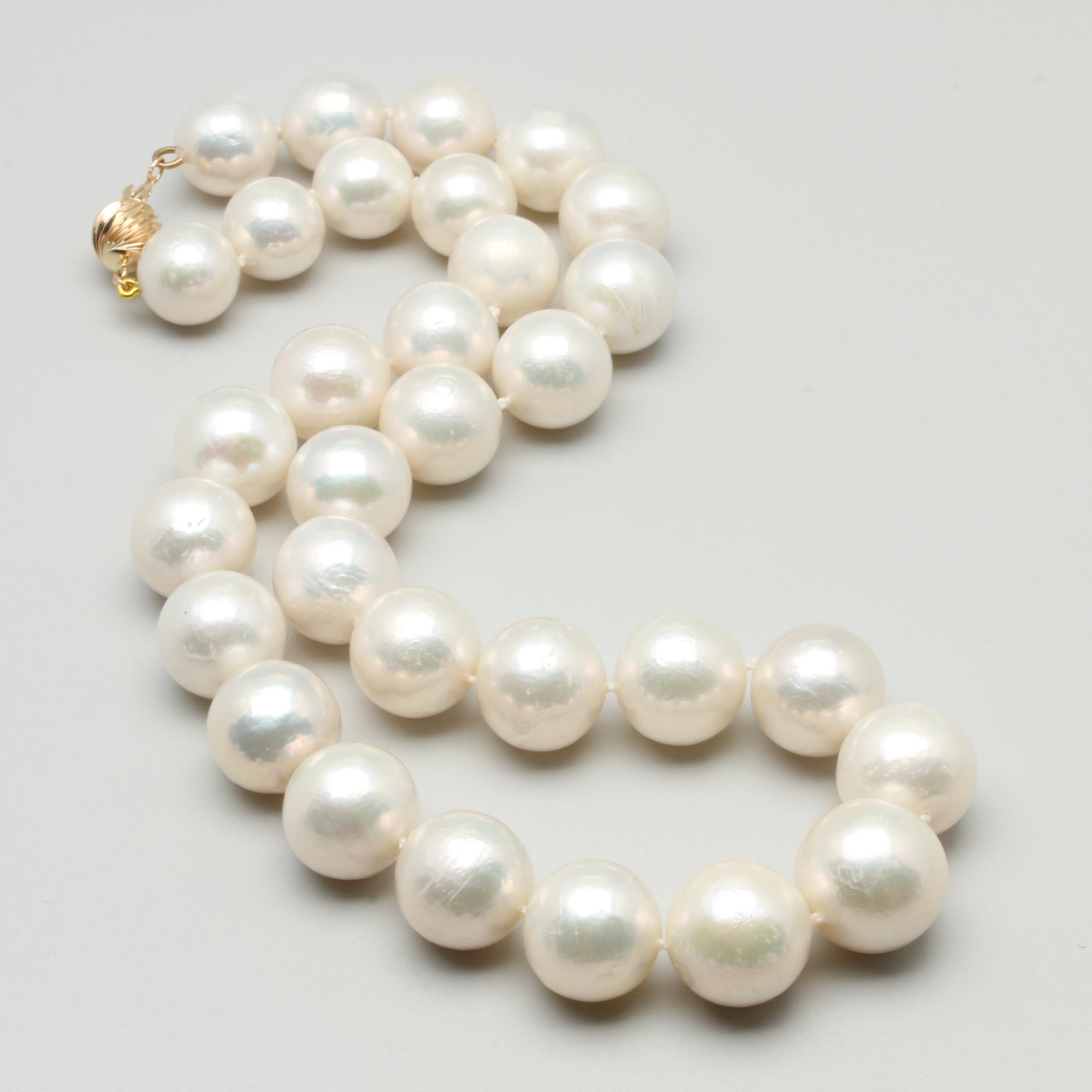 14K Yellow Gold Cultured Pearl Beaded Necklace