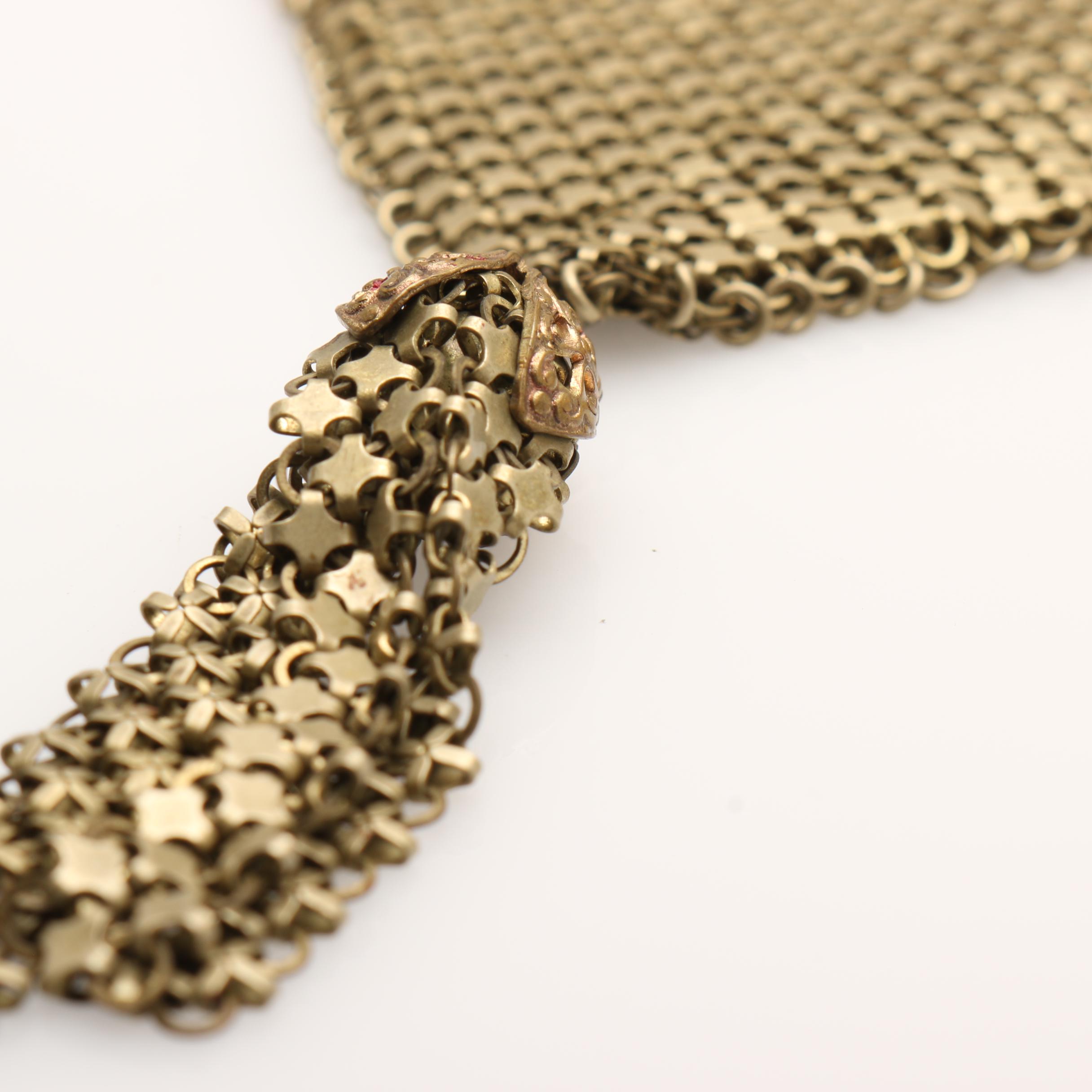 Antique Mesh Handbag with Cobalt Blue Glass Clasp Jewel