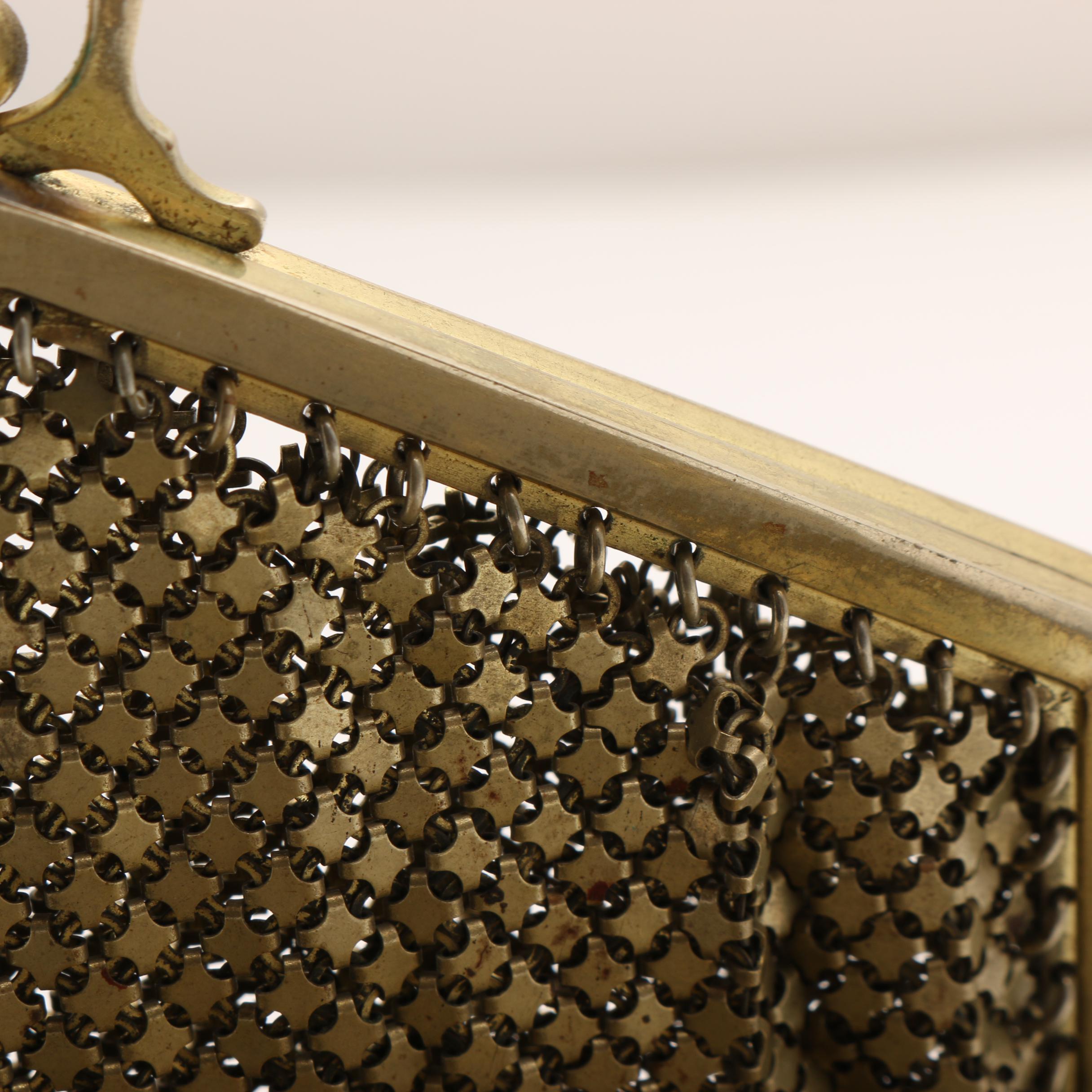 Antique Mesh Handbag with Cobalt Blue Glass Clasp Jewel