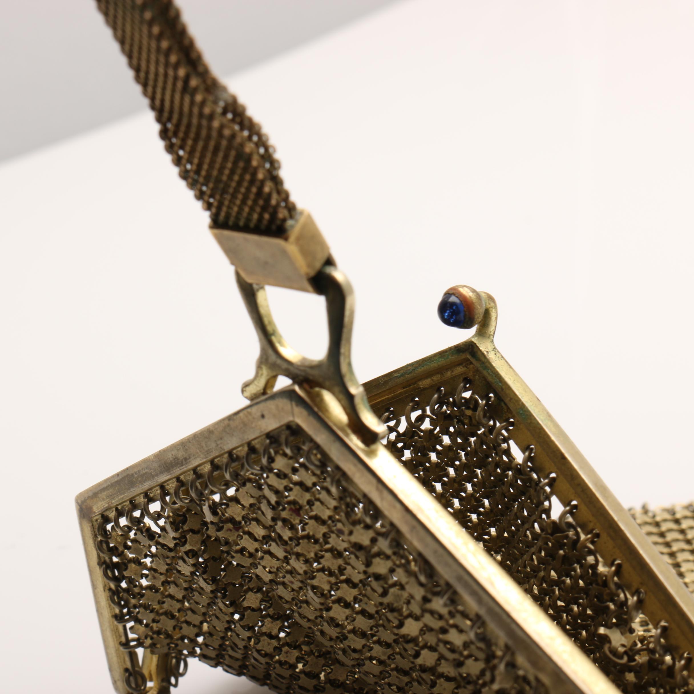 Antique Mesh Handbag with Cobalt Blue Glass Clasp Jewel