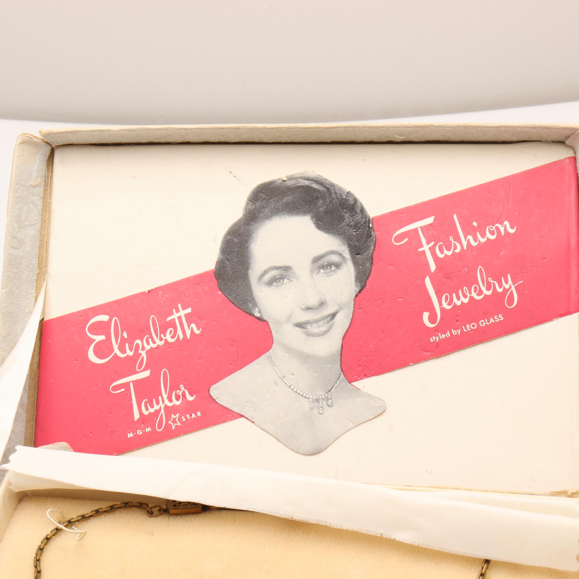 1950s Elizabeth Taylor Leo Glass Rhinestone Necklace and Bracelet Set