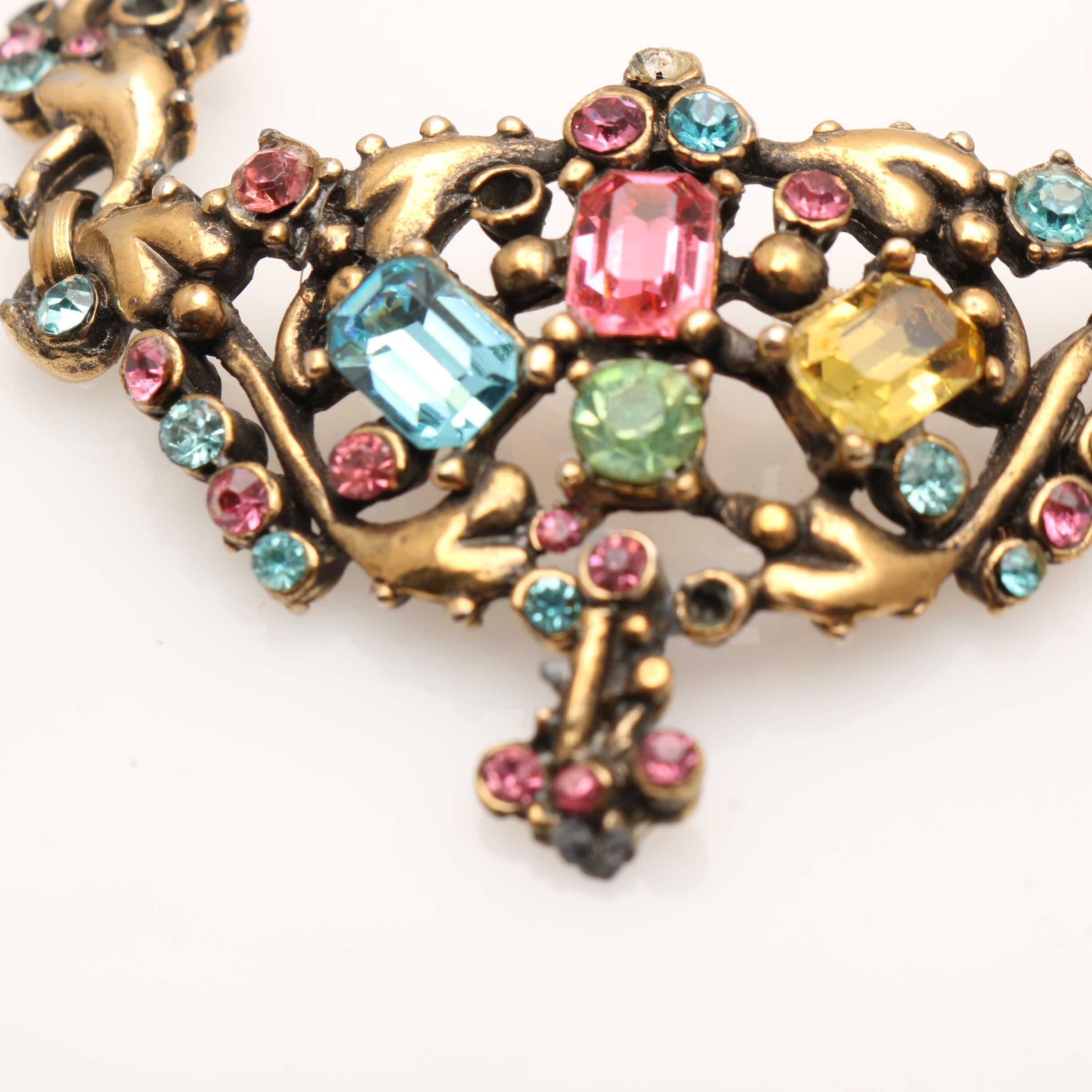 1950s Elizabeth Taylor Leo Glass Rhinestone Necklace and Bracelet Set