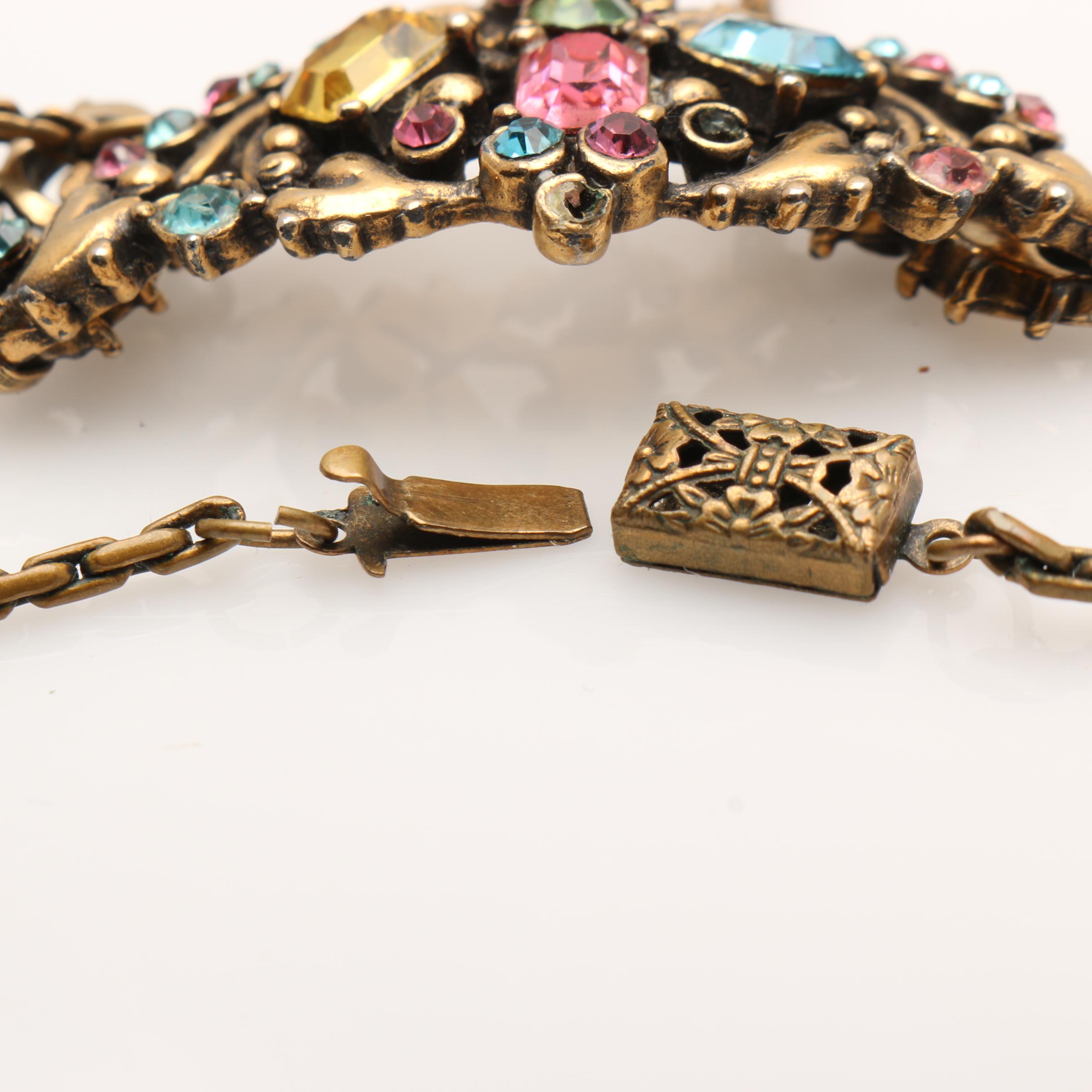 1950s Elizabeth Taylor Leo Glass Rhinestone Necklace and Bracelet Set