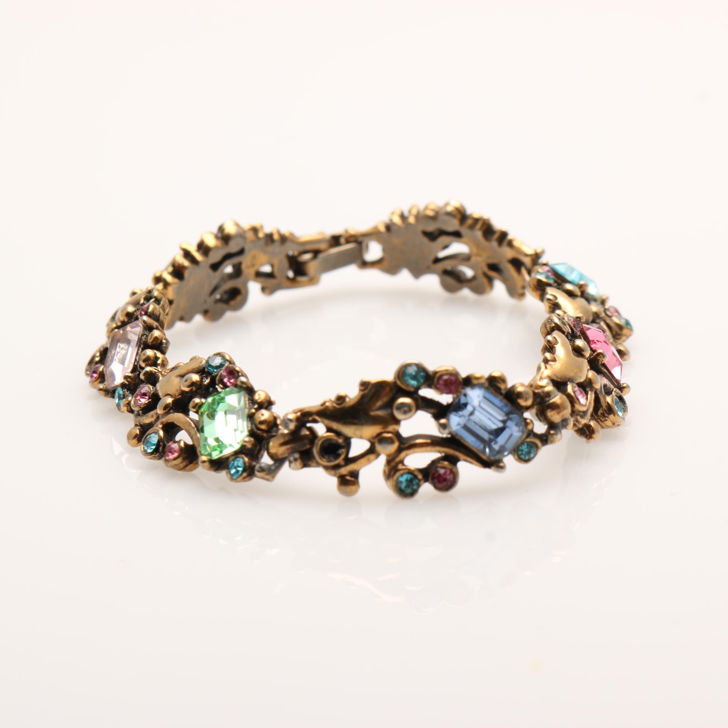 1950s Elizabeth Taylor Leo Glass Rhinestone Necklace and Bracelet Set