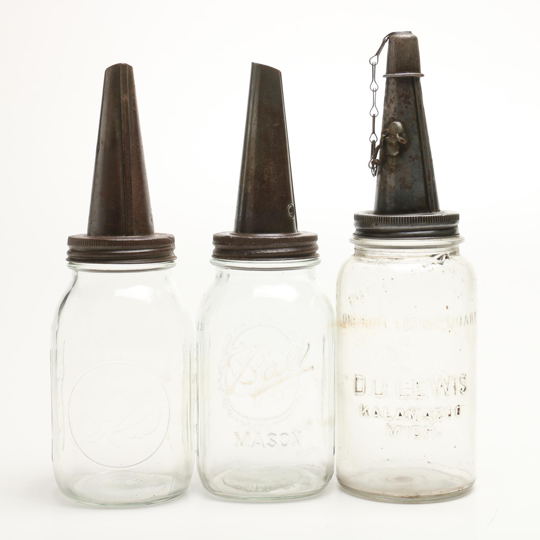 Vintage Quart Oil Bottles with Spouts Featuring Mobil Oil AF
