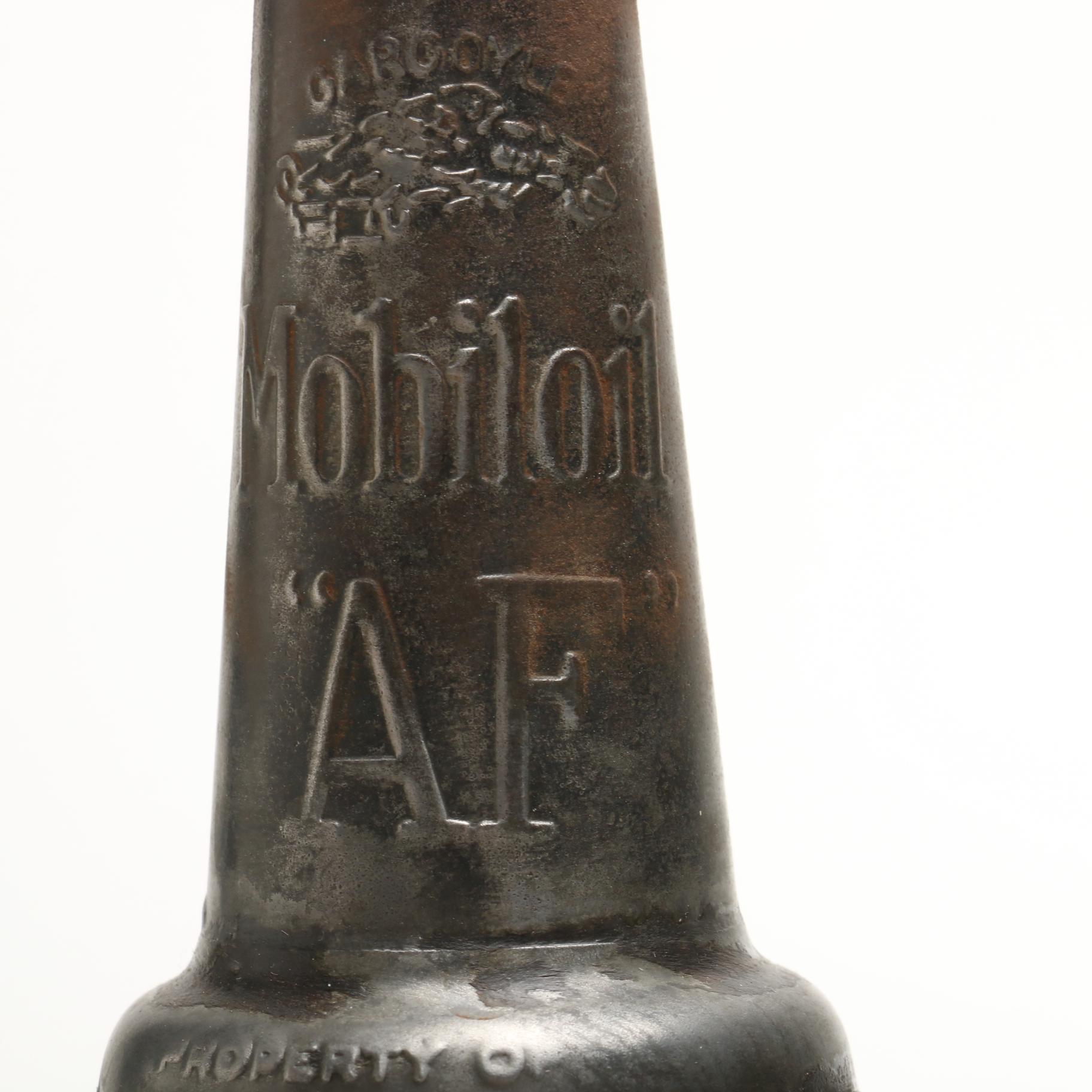 Vintage Quart Oil Bottles with Spouts Featuring Mobil Oil AF