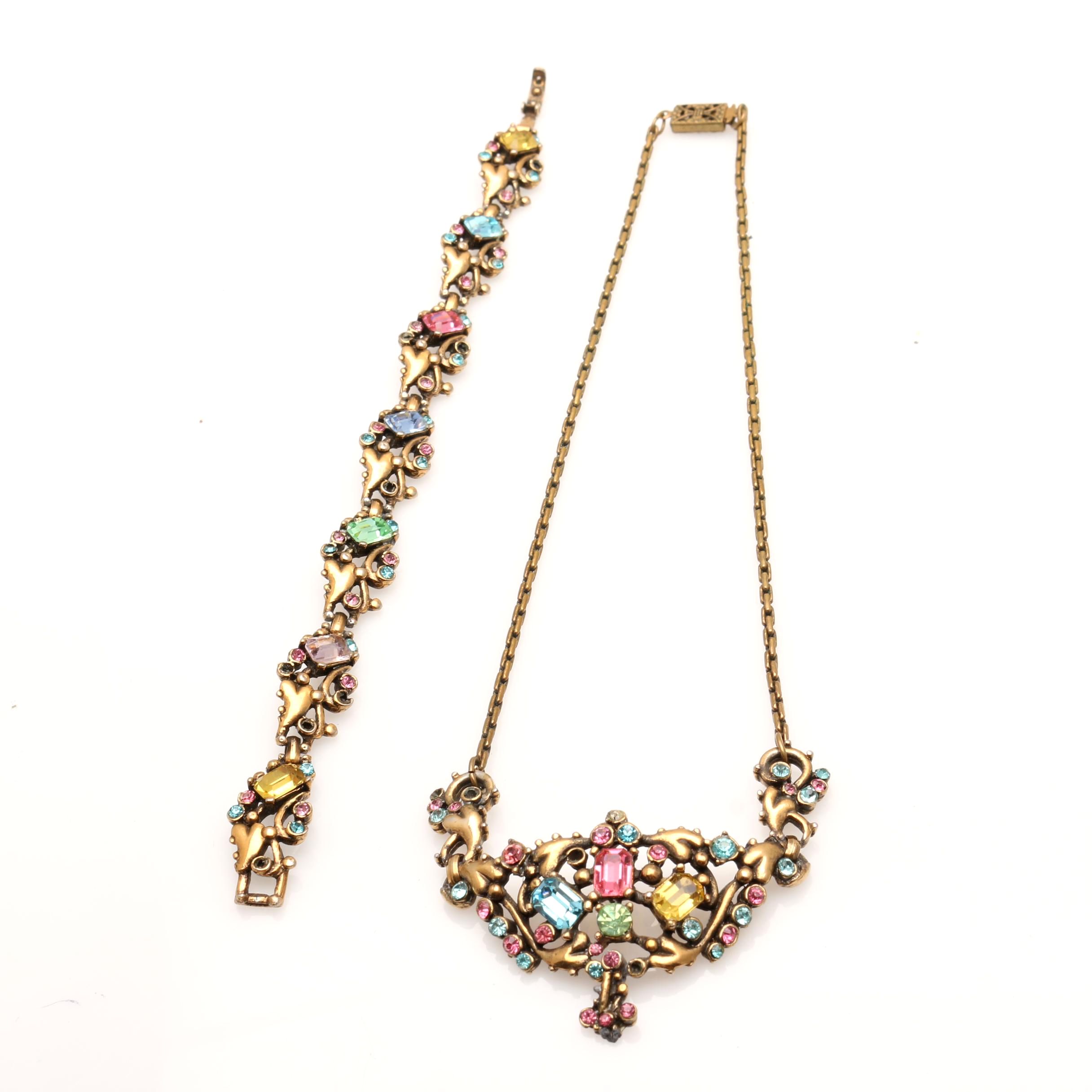 1950s Elizabeth Taylor Leo Glass Rhinestone Necklace and Bracelet Set