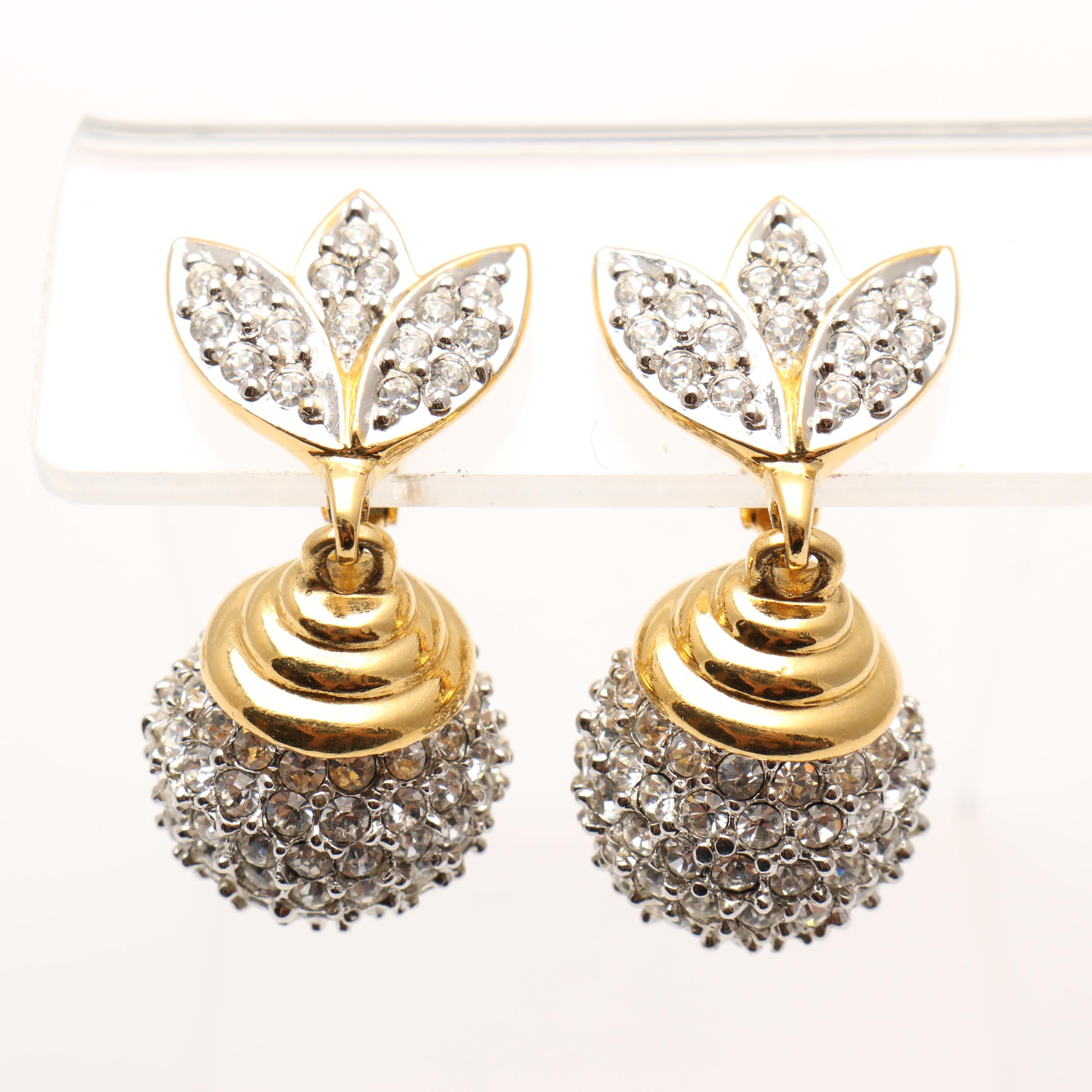 Vintage Rhinestone and Faux Pearl Earrings Including Hattie Carnegie and Prevost