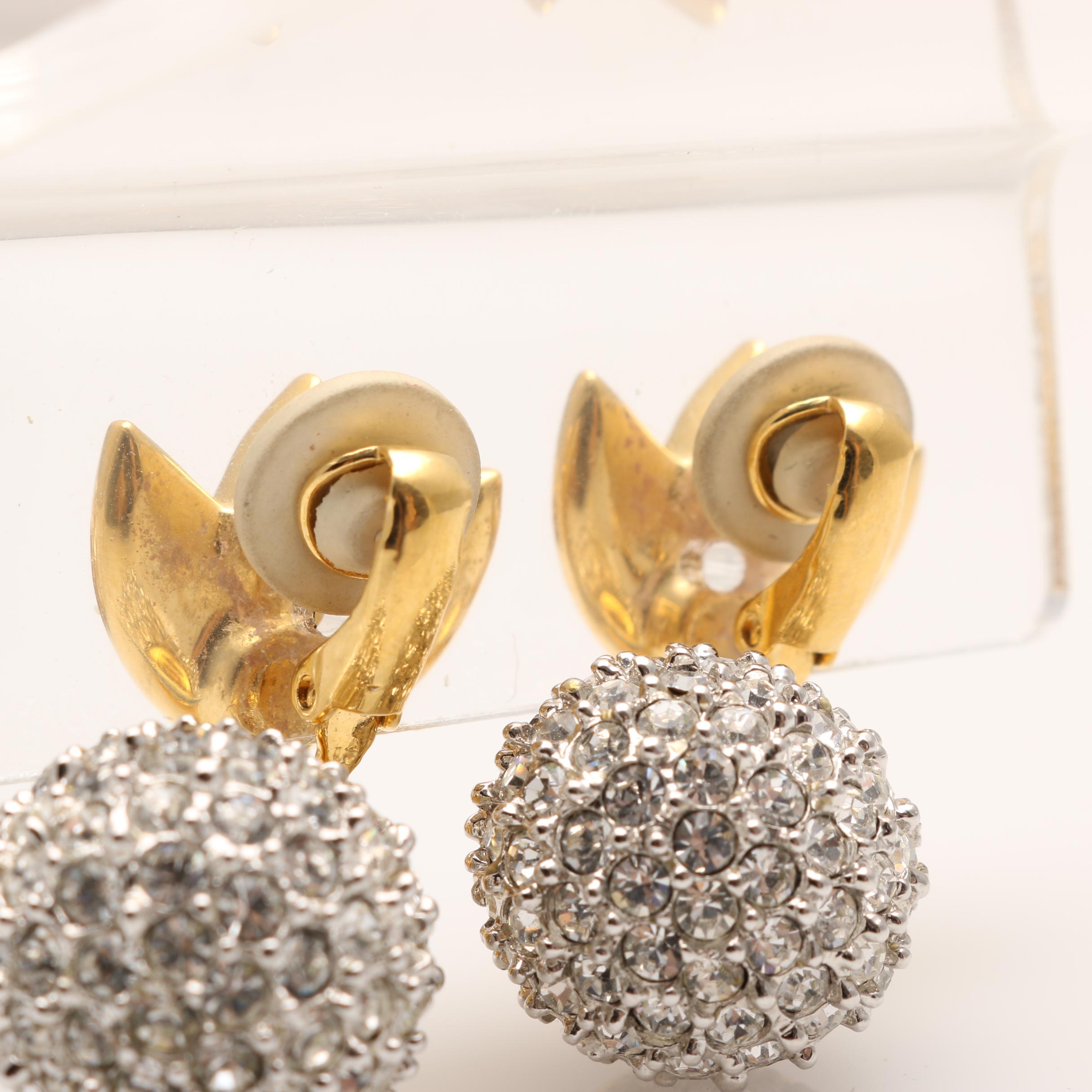 Vintage Rhinestone and Faux Pearl Earrings Including Hattie Carnegie and Prevost