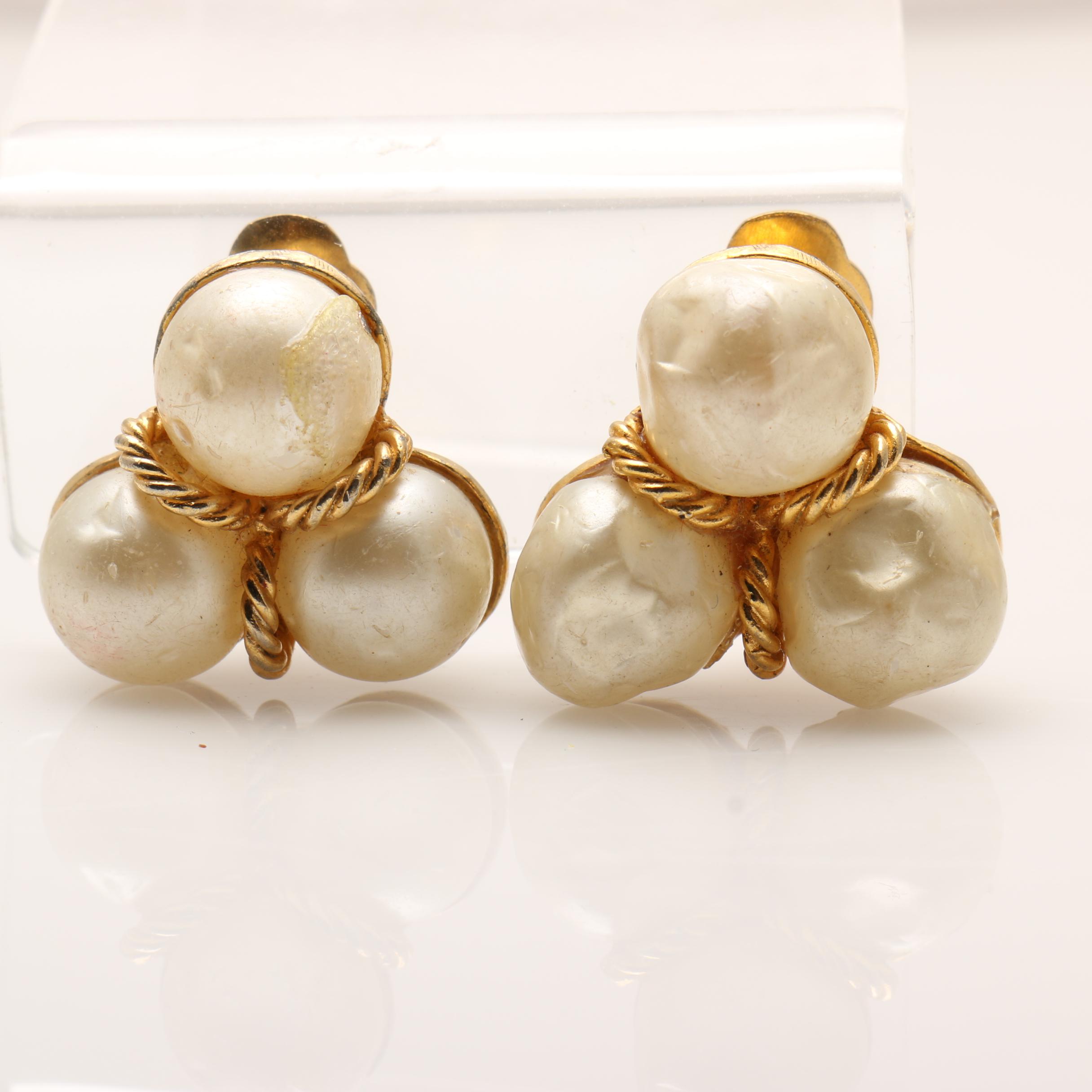 Vintage Rhinestone and Faux Pearl Earrings Including Hattie Carnegie and Prevost