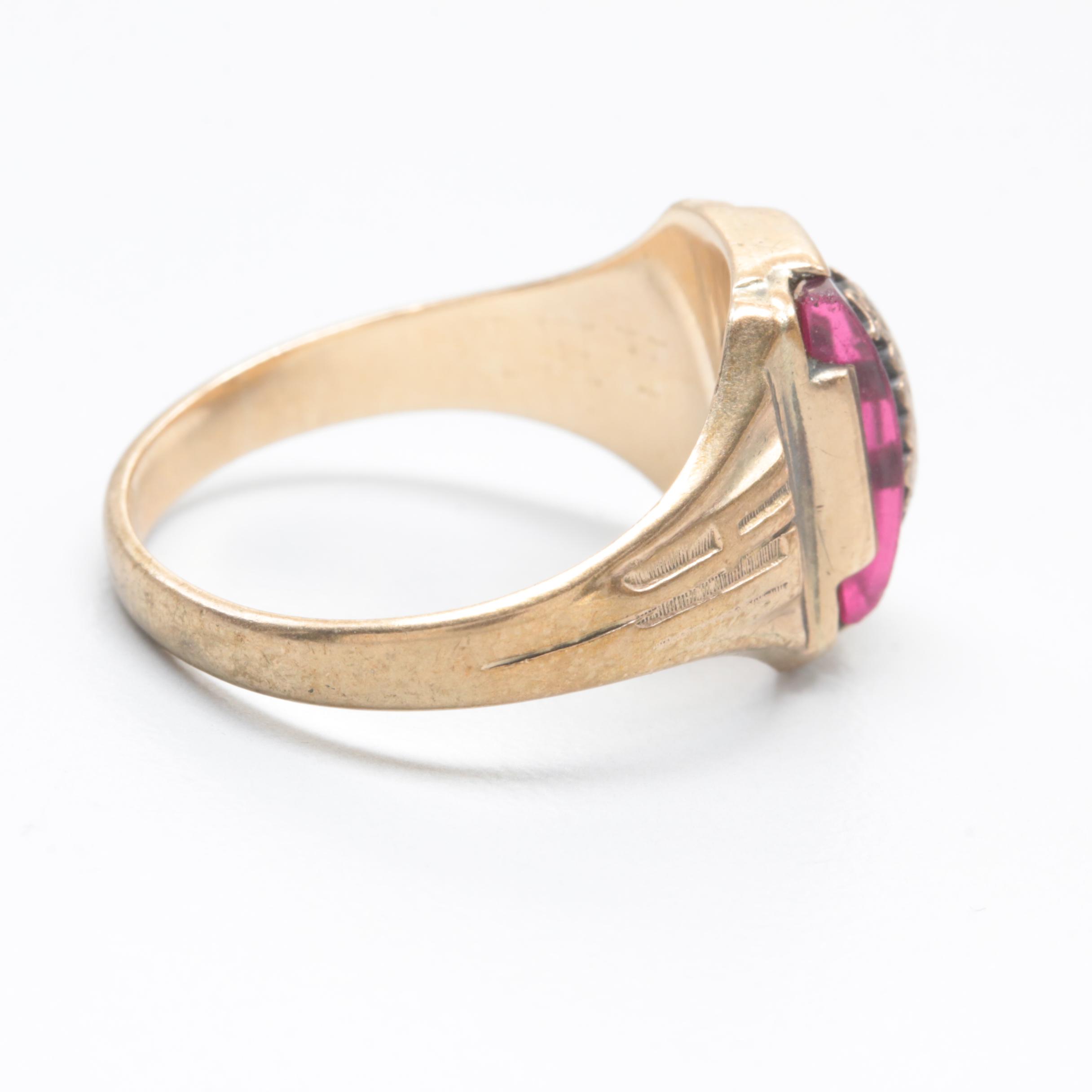 Vintage Josten 10K Yellow Gold Synthetic Ruby Class Ring