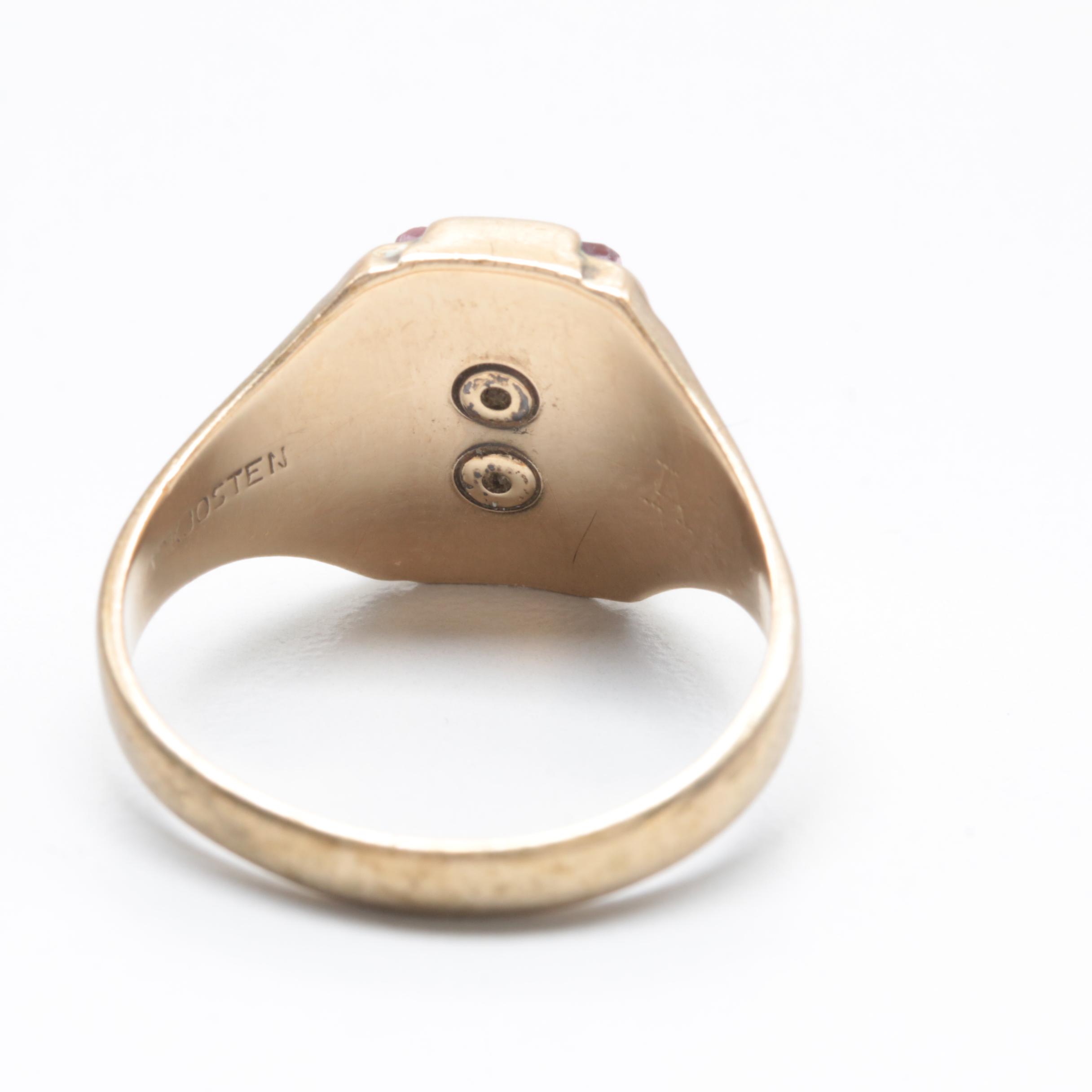 Vintage Josten 10K Yellow Gold Synthetic Ruby Class Ring