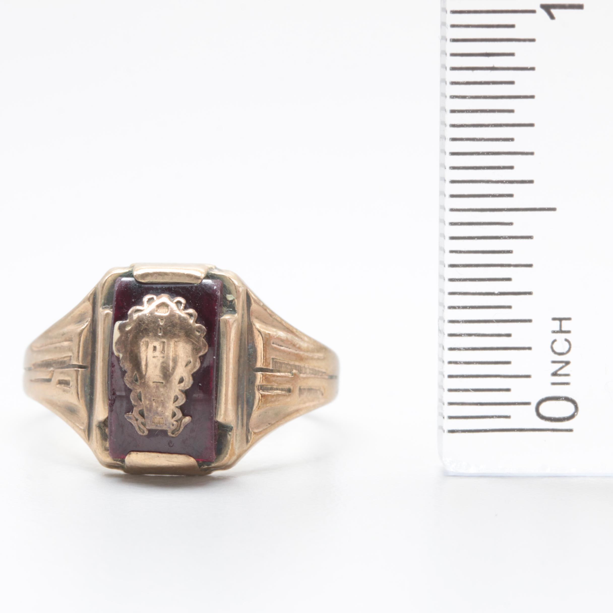 Vintage Josten 10K Yellow Gold Synthetic Ruby Class Ring