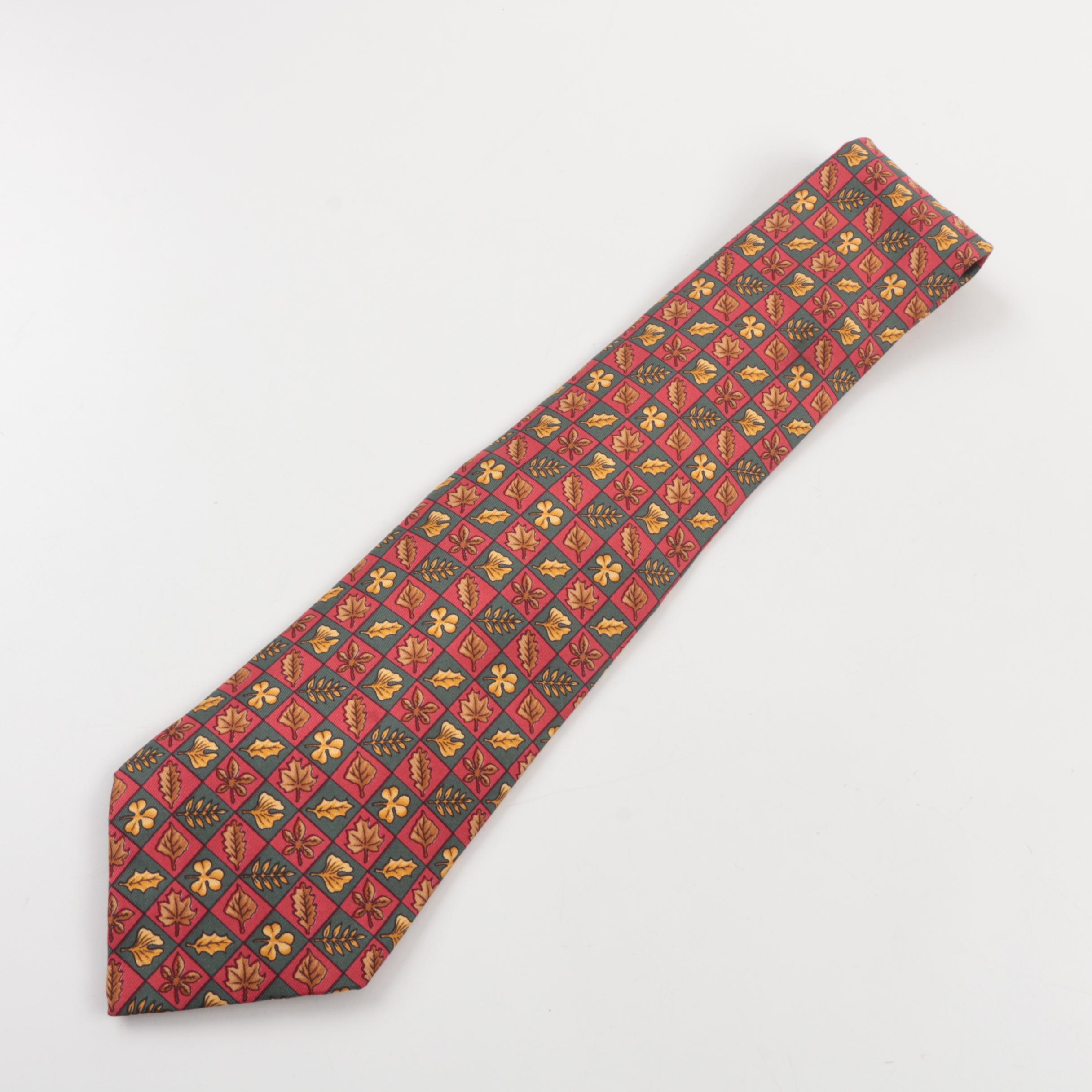 Hermès Leaf Silk Necktie, Pattern  7724 OA, Made in France