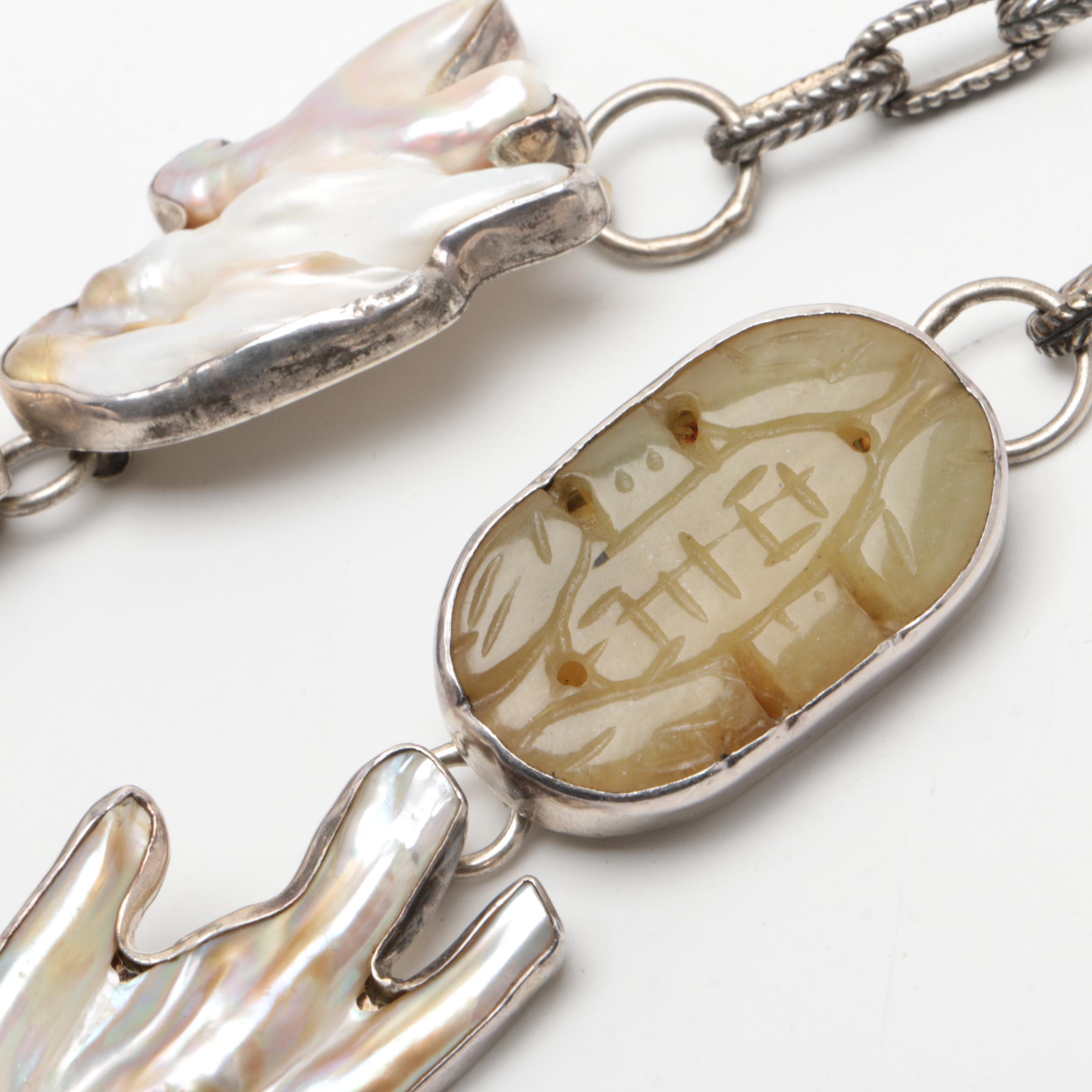Rebecca Collins "Bless Our Earth" Sterling Silver Carved Copal Necklace