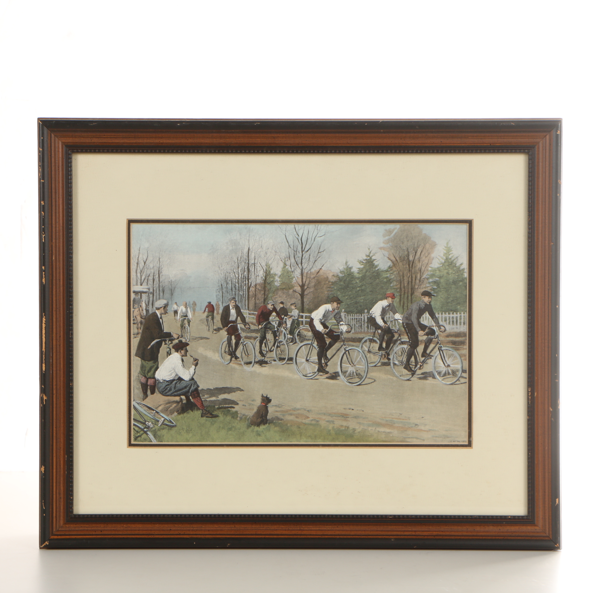 Hand-Colored Offset Lithograph After Arthur Burdett Frost's "Bicycle Race"