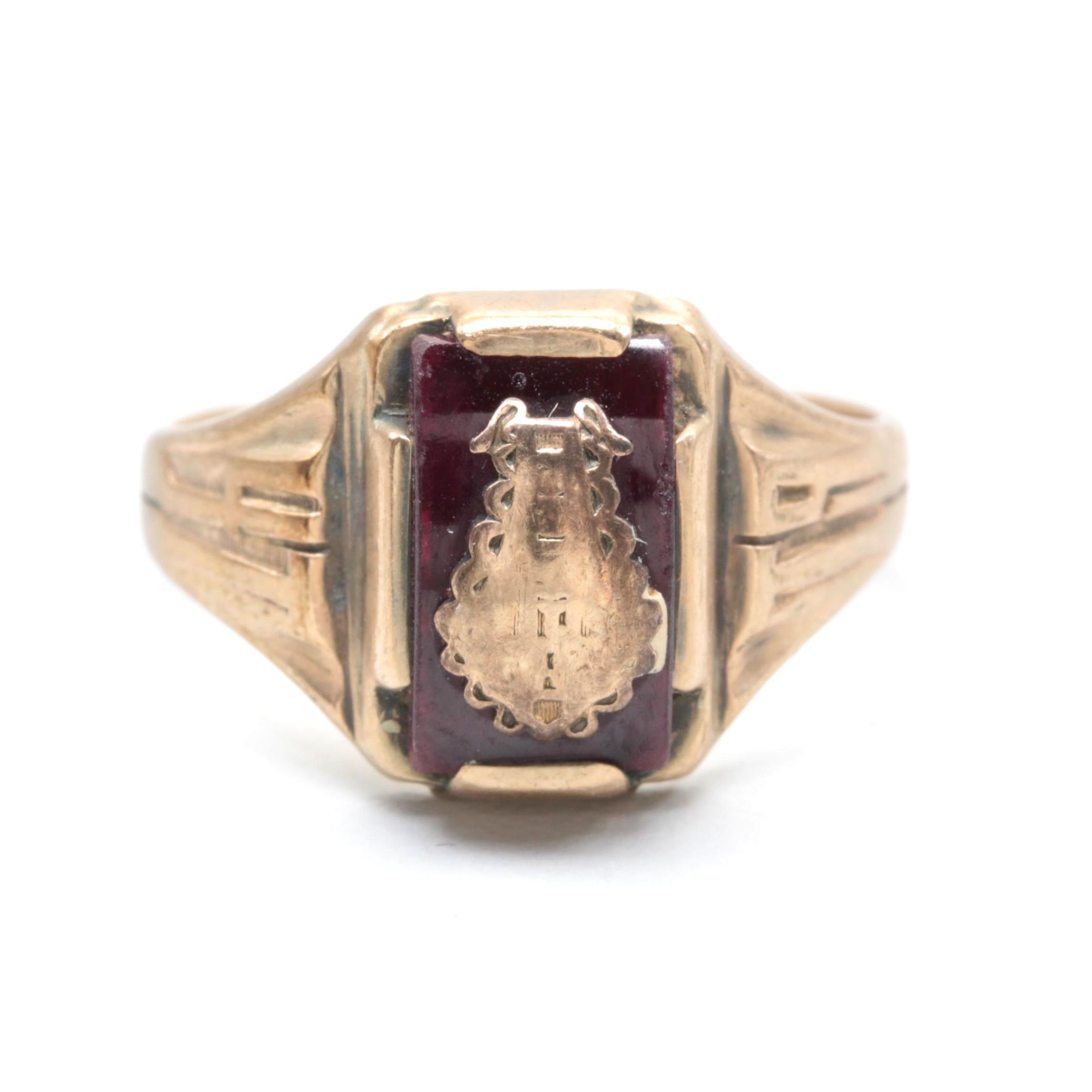 Vintage Josten 10K Yellow Gold Synthetic Ruby Class Ring