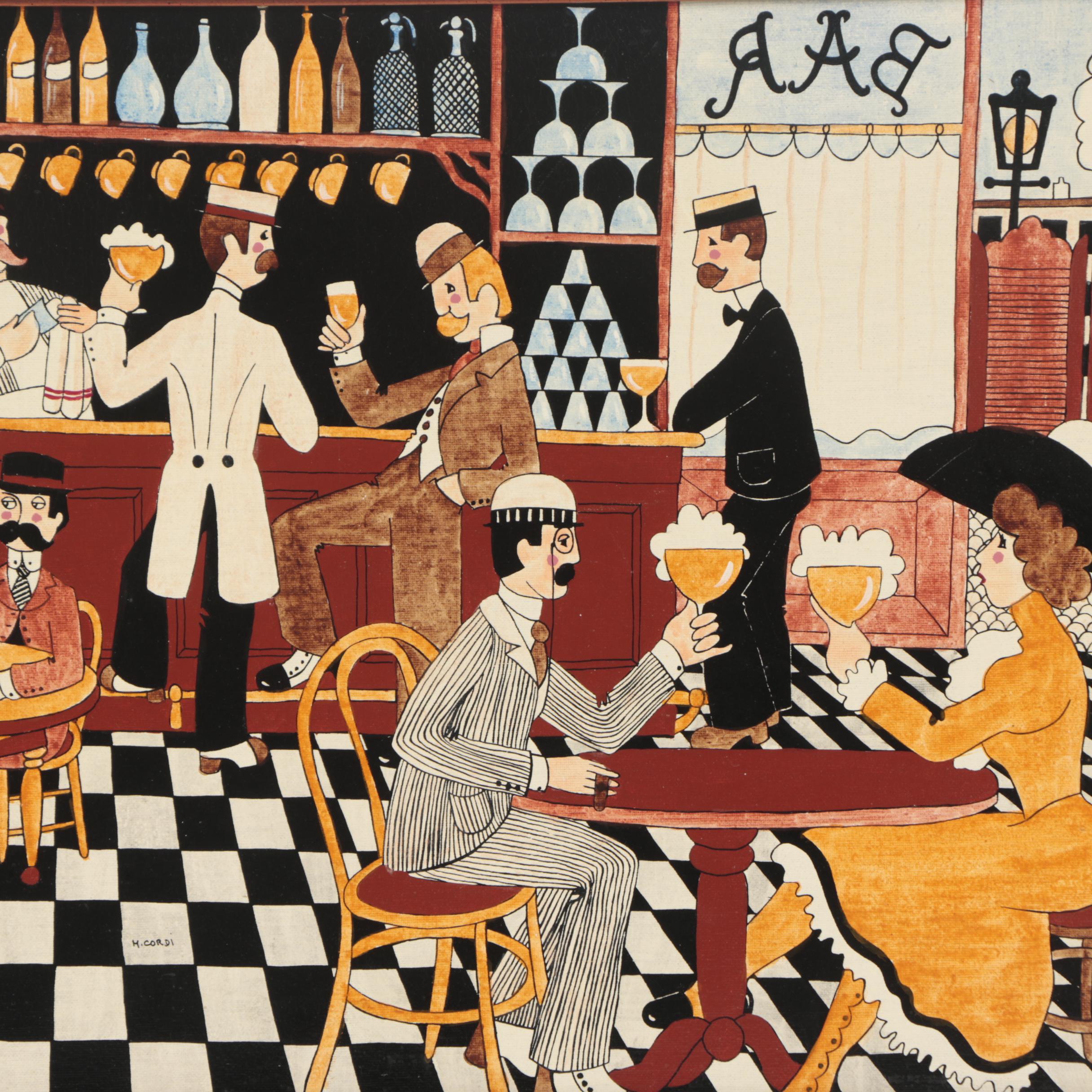 Michel Cordi Parisian Cafe in Montmartre, Paris Oil Painting