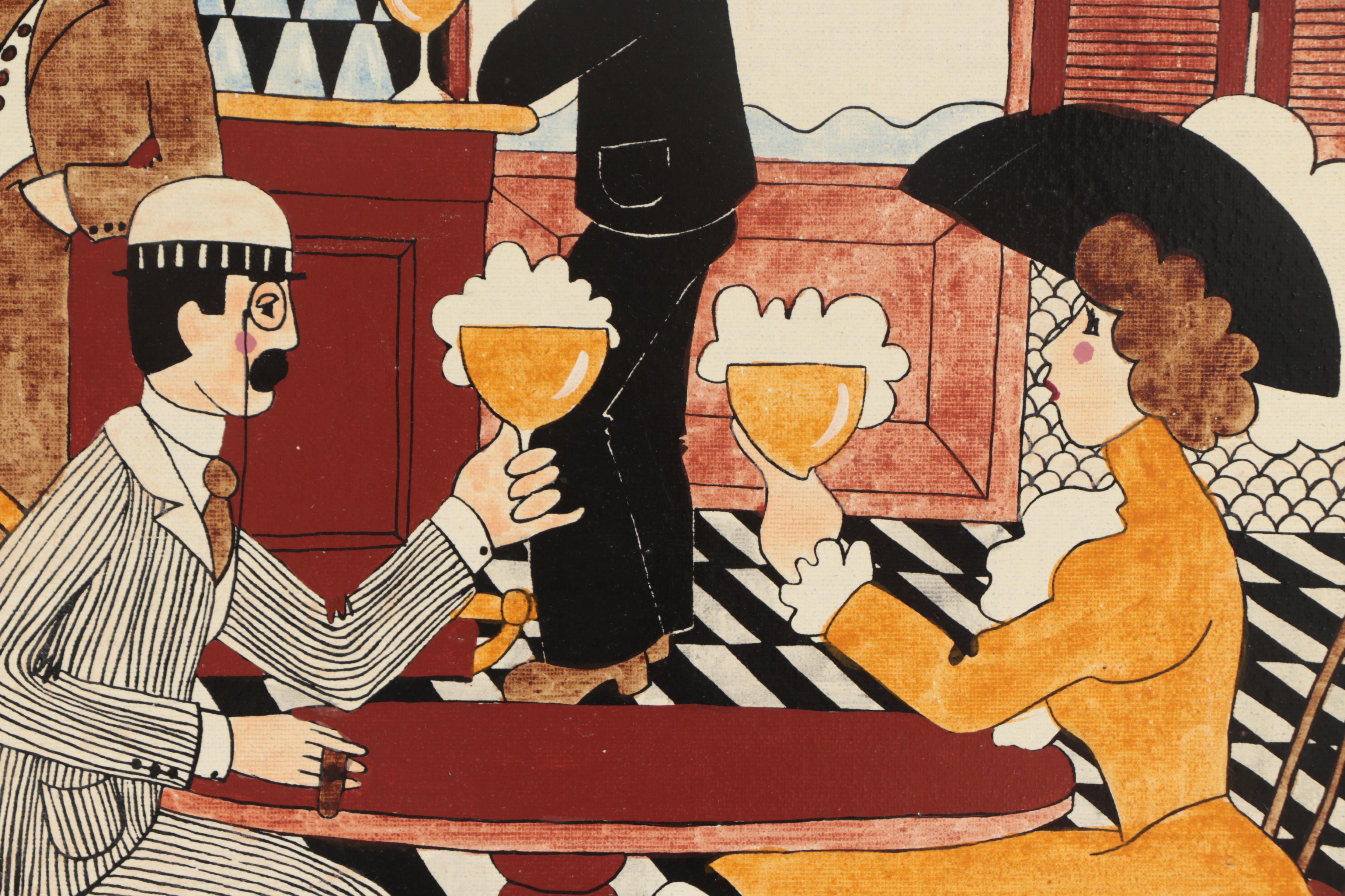 Michel Cordi Parisian Cafe in Montmartre, Paris Oil Painting