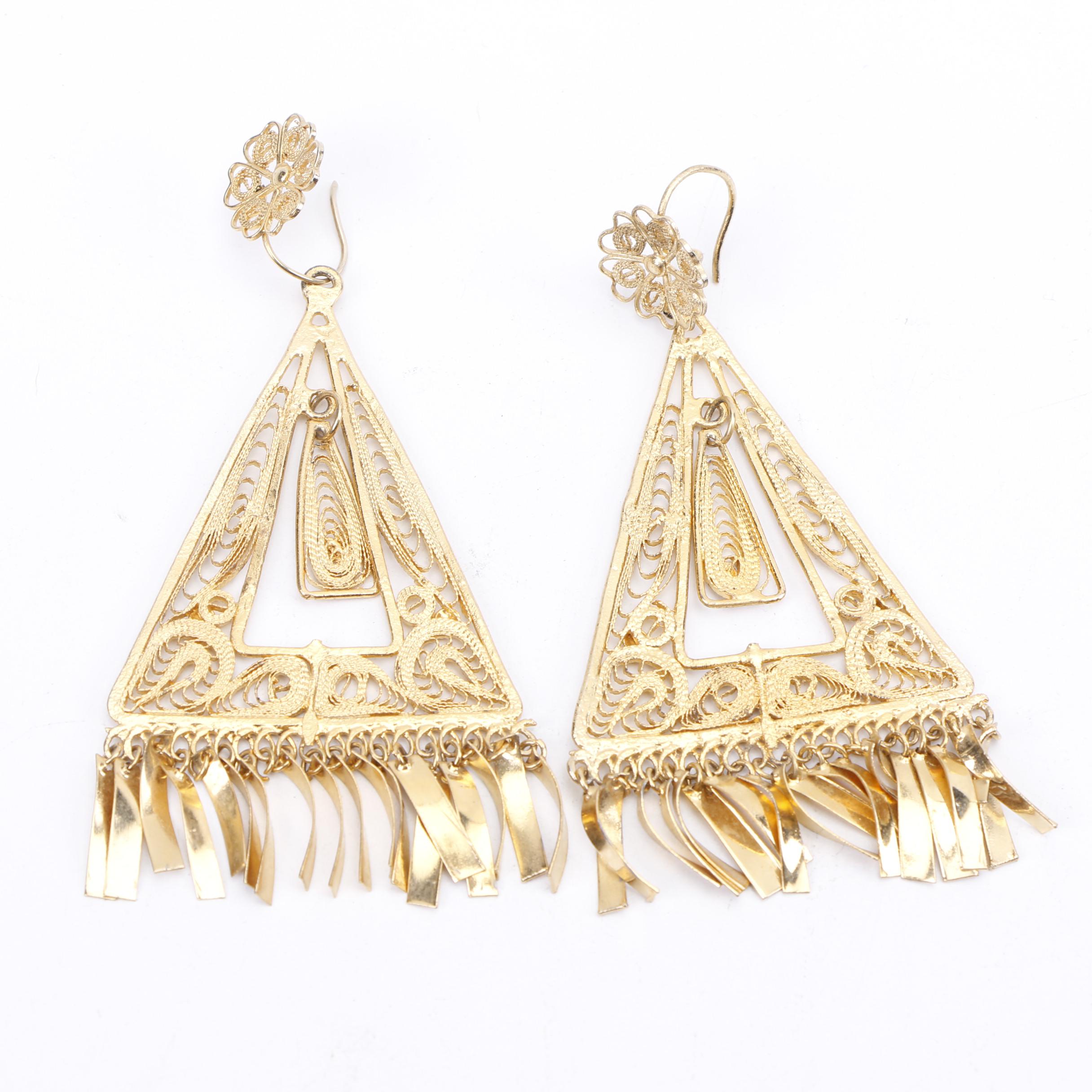 Mid Century Nettie Rosenstein Gold Leaf Necklace and Dangle Earrings