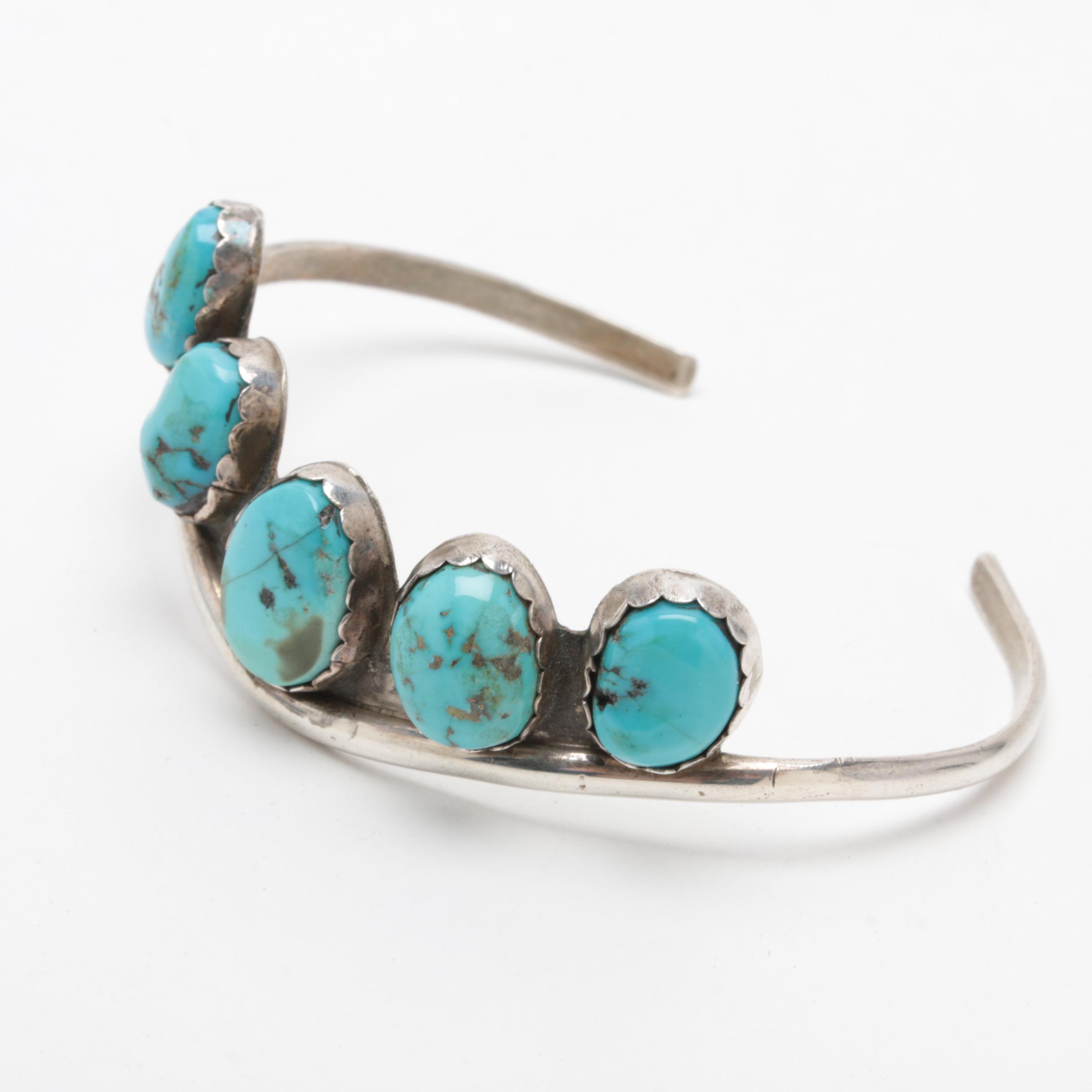 Z. Otero Navajo Sterling Silver Turquoise Cuff Bracelet