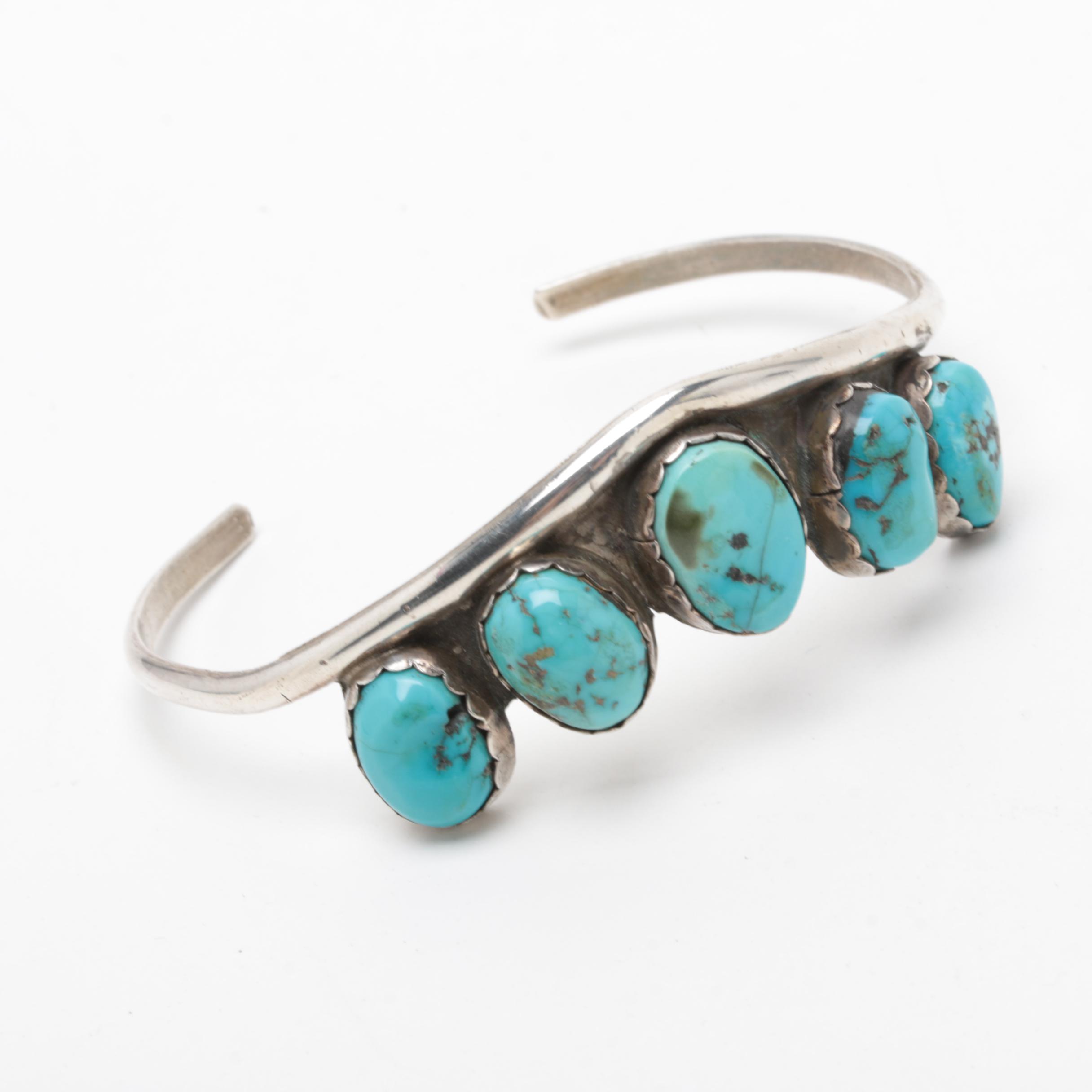 Z. Otero Navajo Sterling Silver Turquoise Cuff Bracelet