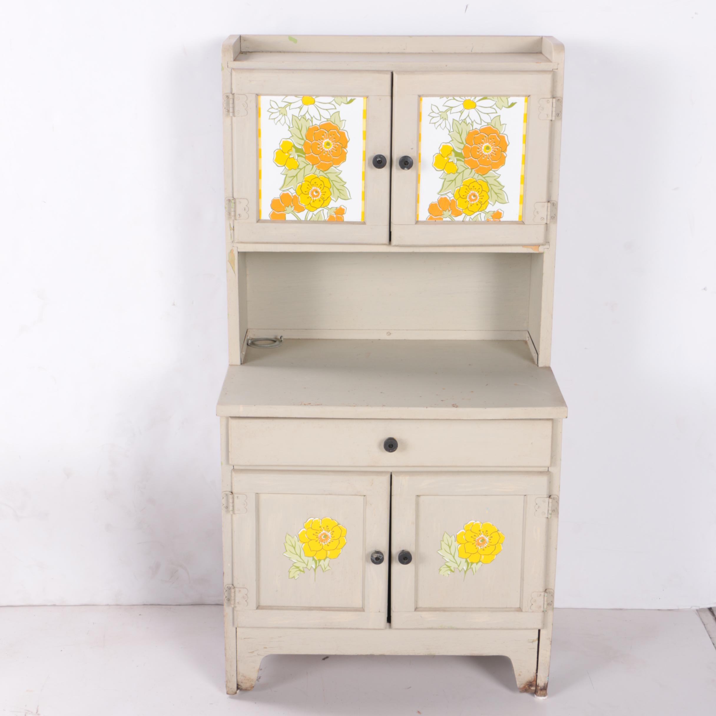 Vintage Child's Kitchen with China Cabinet, Table, and Chairs