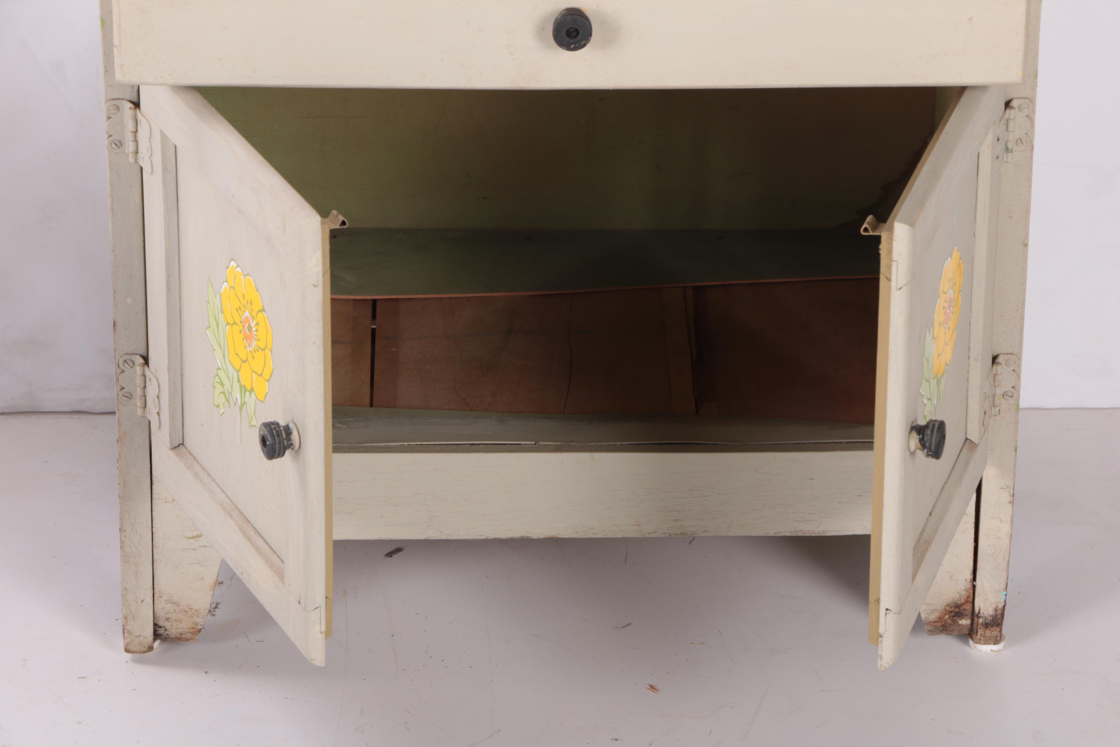 Vintage Child's Kitchen with China Cabinet, Table, and Chairs