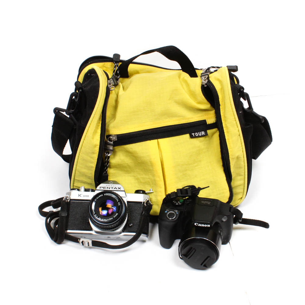 Pentax 35mm Film Camera and Canon Powershot SX530 Digital Camera