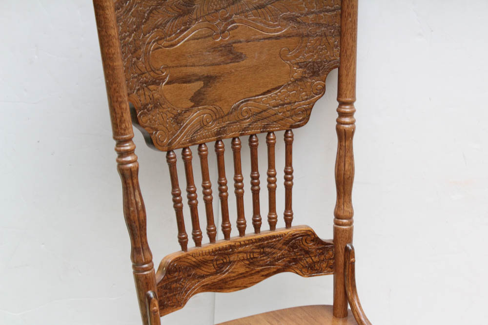 Vintage Oak Veneer Pressback Dining Chairs