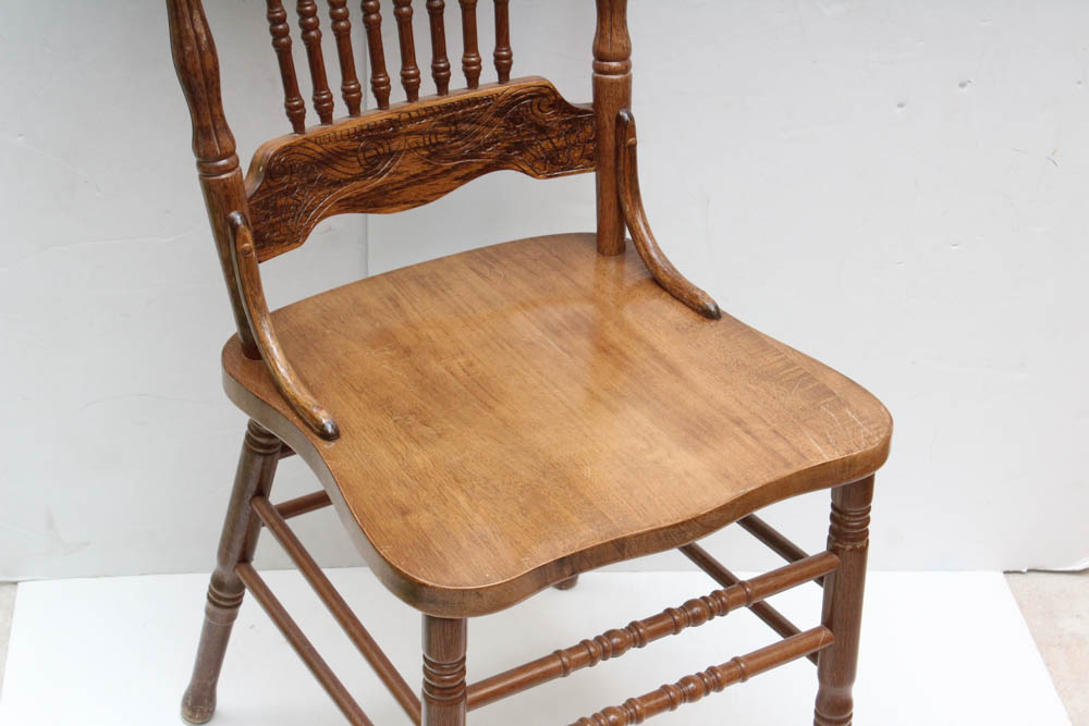 Vintage Oak Veneer Pressback Dining Chairs