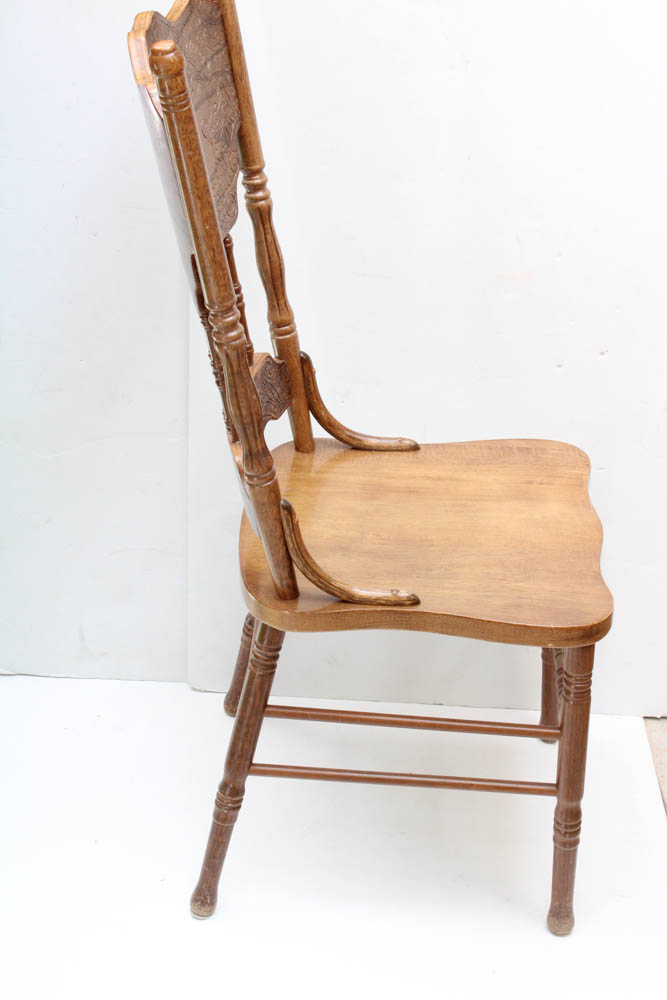 Vintage Oak Veneer Pressback Dining Chairs
