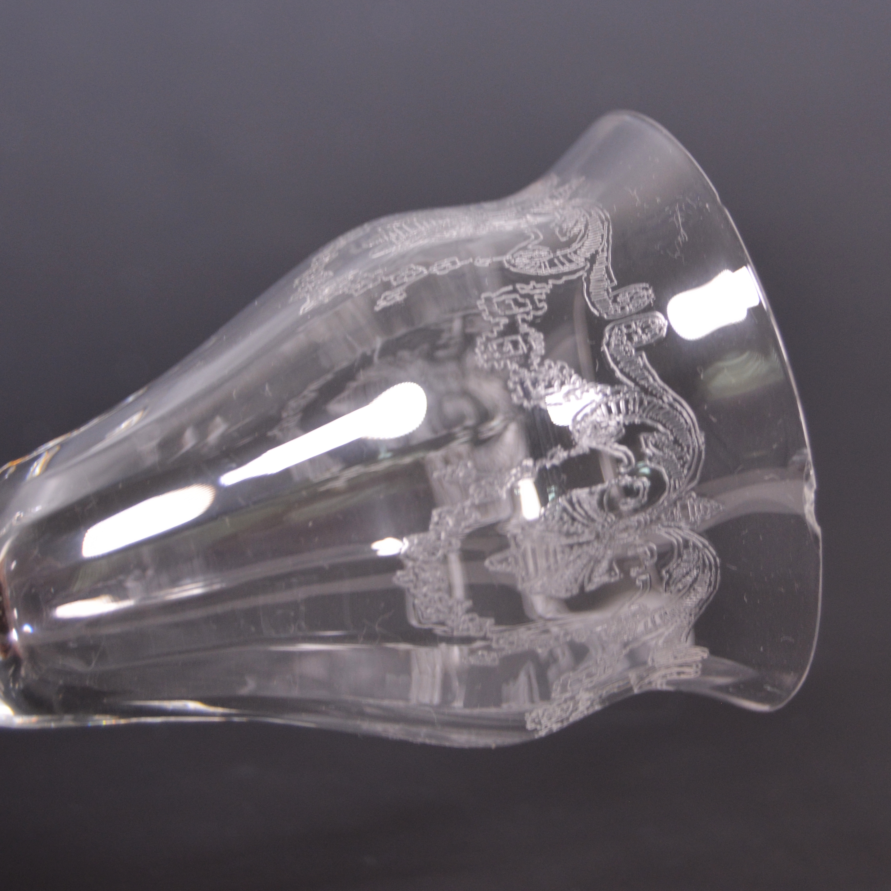 Set of Vintage Etched Floral Glass Stemware