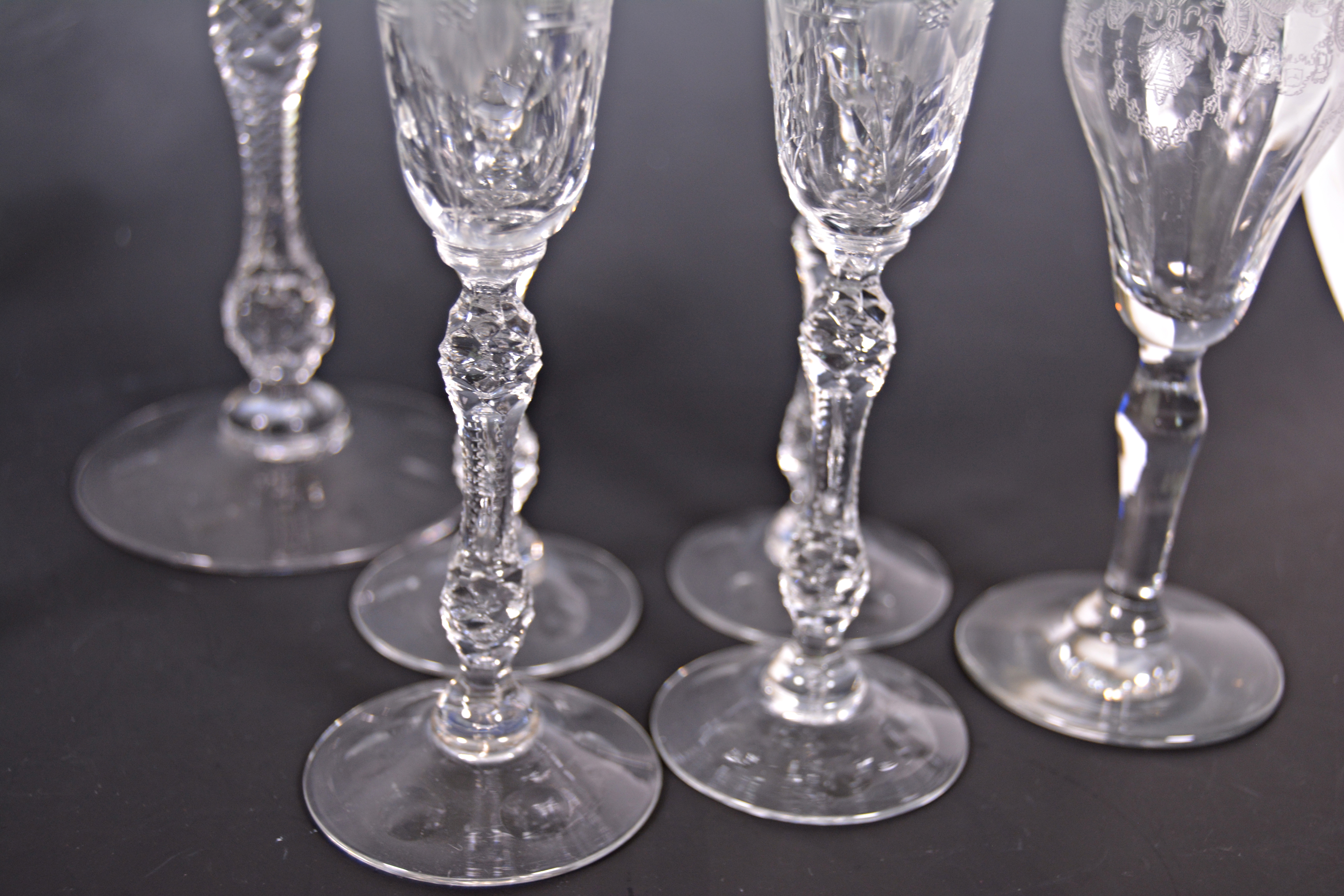 Set of Vintage Etched Floral Glass Stemware