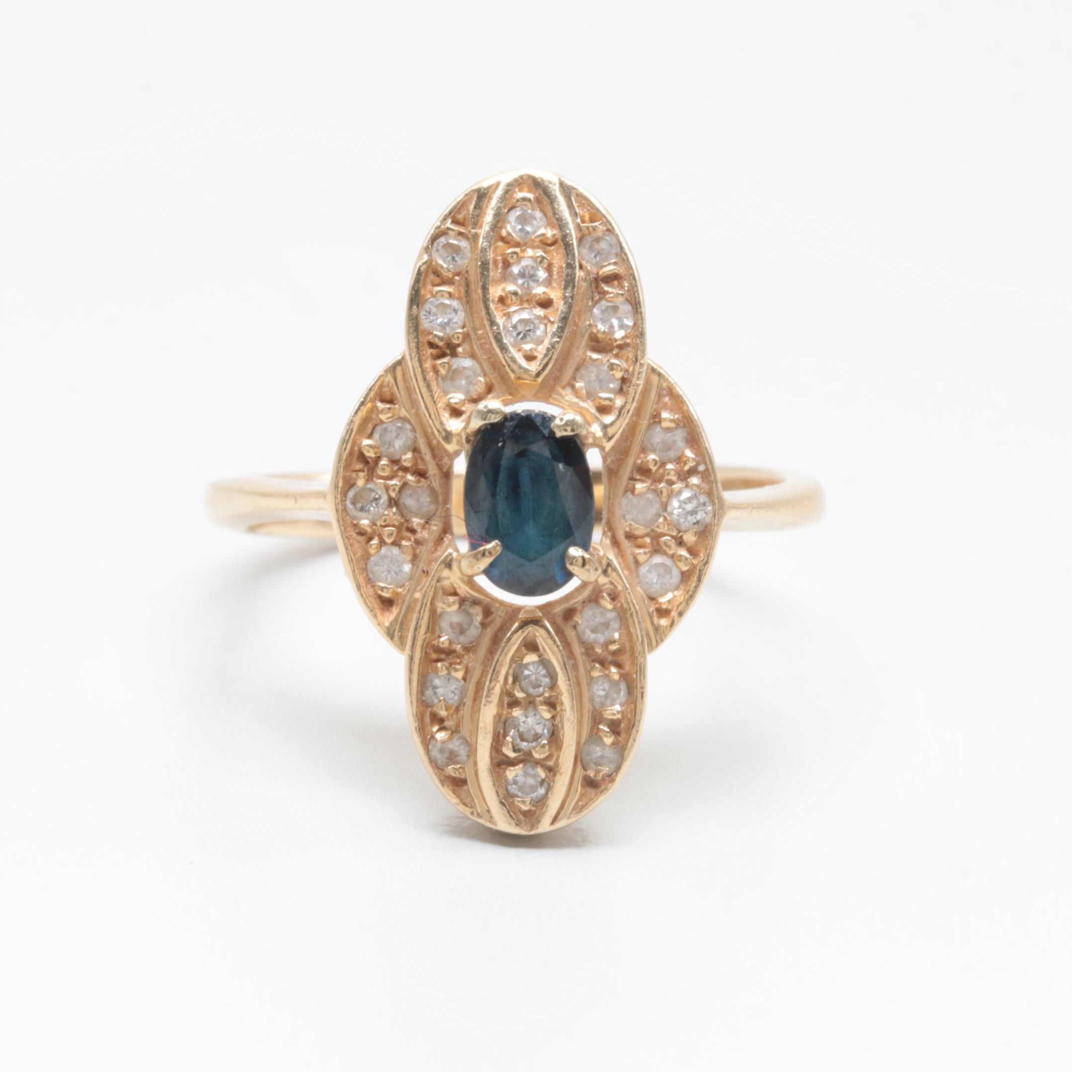 14K Yellow Gold Sapphire and Diamond Ring