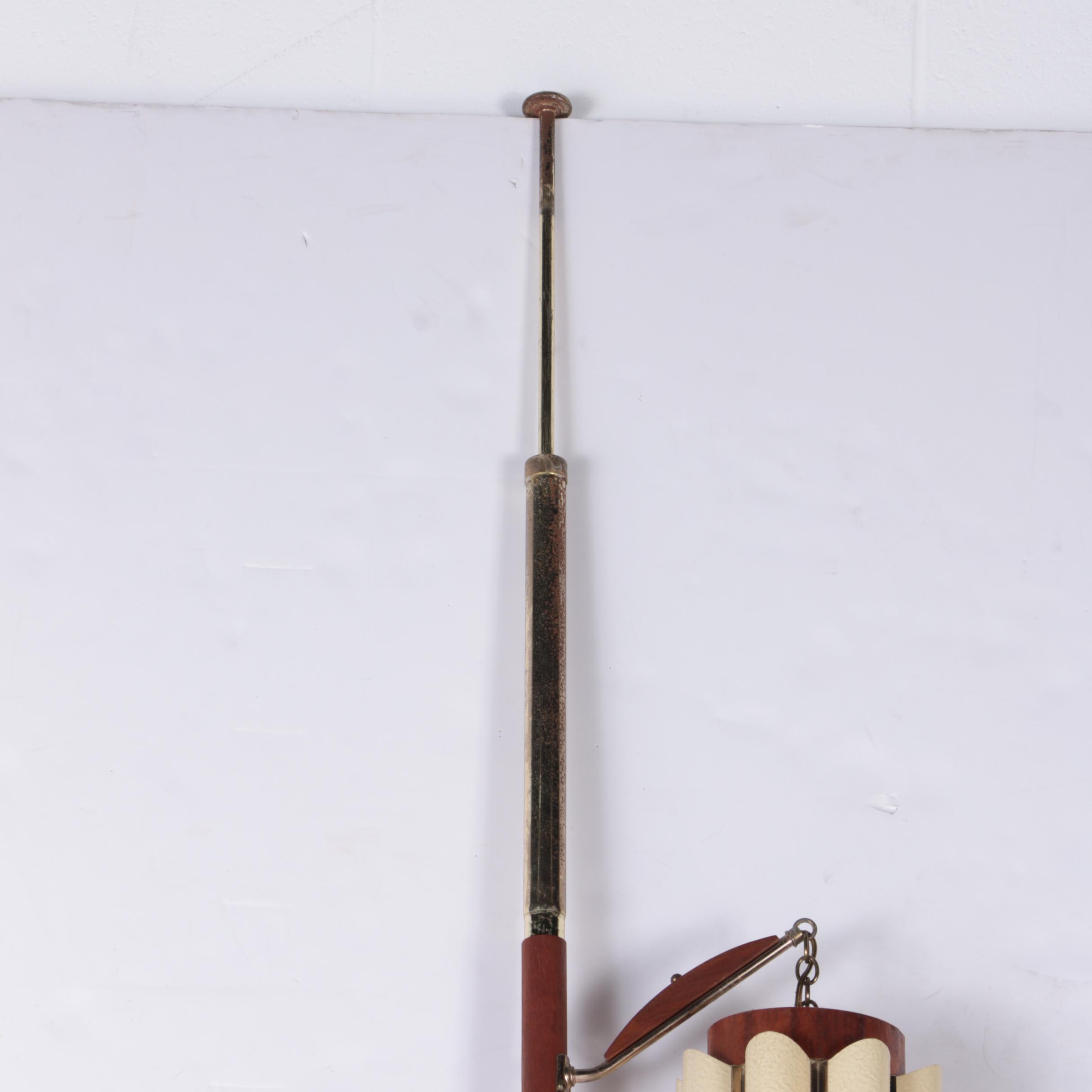 Mid Century Modern Wood and Metal Floor to Ceiling Tension Pole Lamp