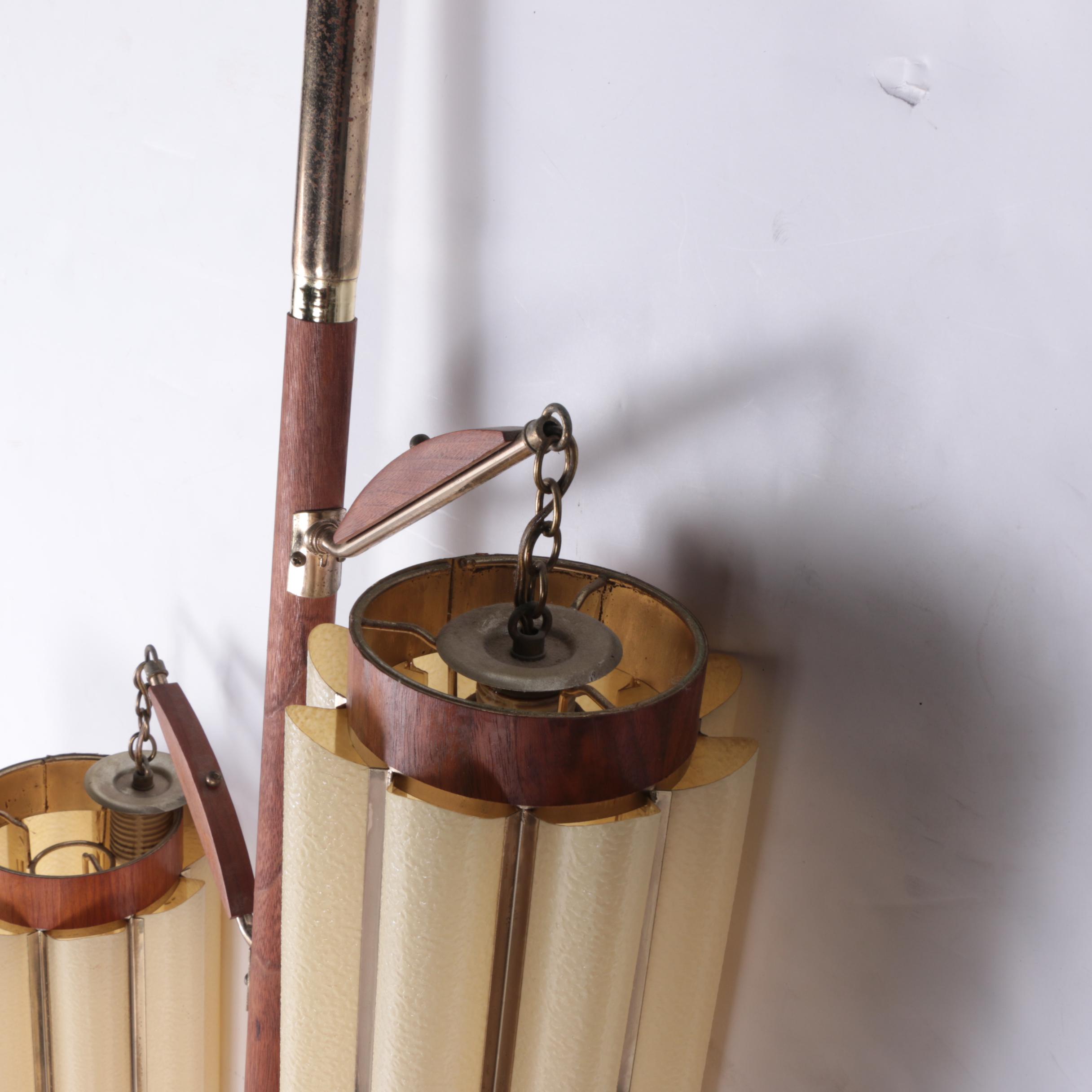 Mid Century Modern Wood and Metal Floor to Ceiling Tension Pole Lamp